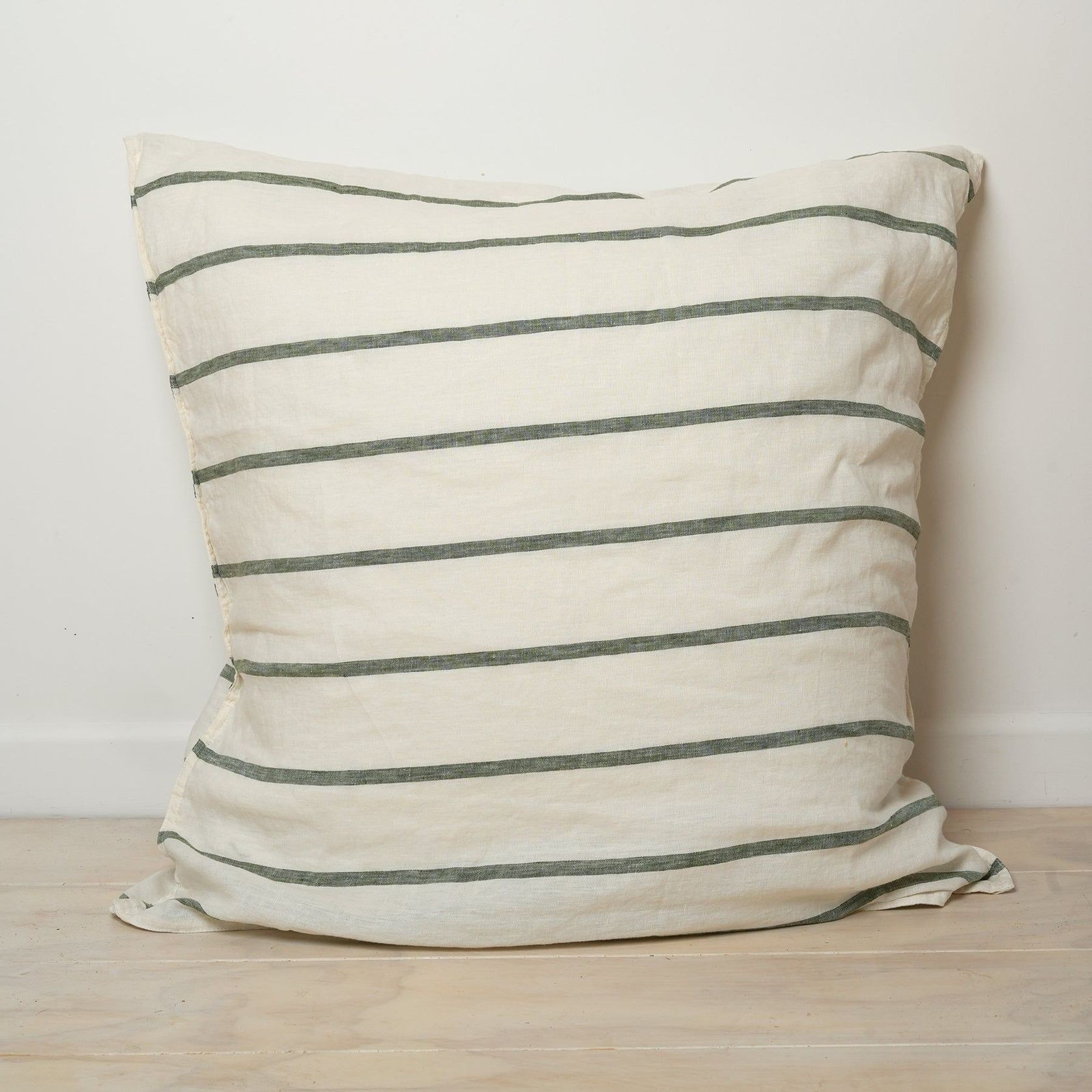 100% French Flax Linen Euro Pillowcase- Lichen Stripe gallery detail image