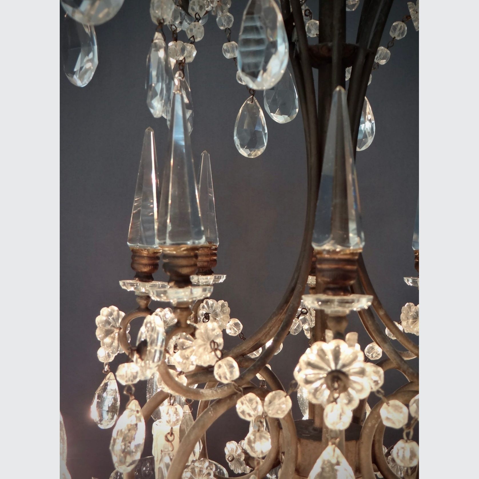Italian Blackened Iron And Crystal Chandelier C.1950. gallery detail image