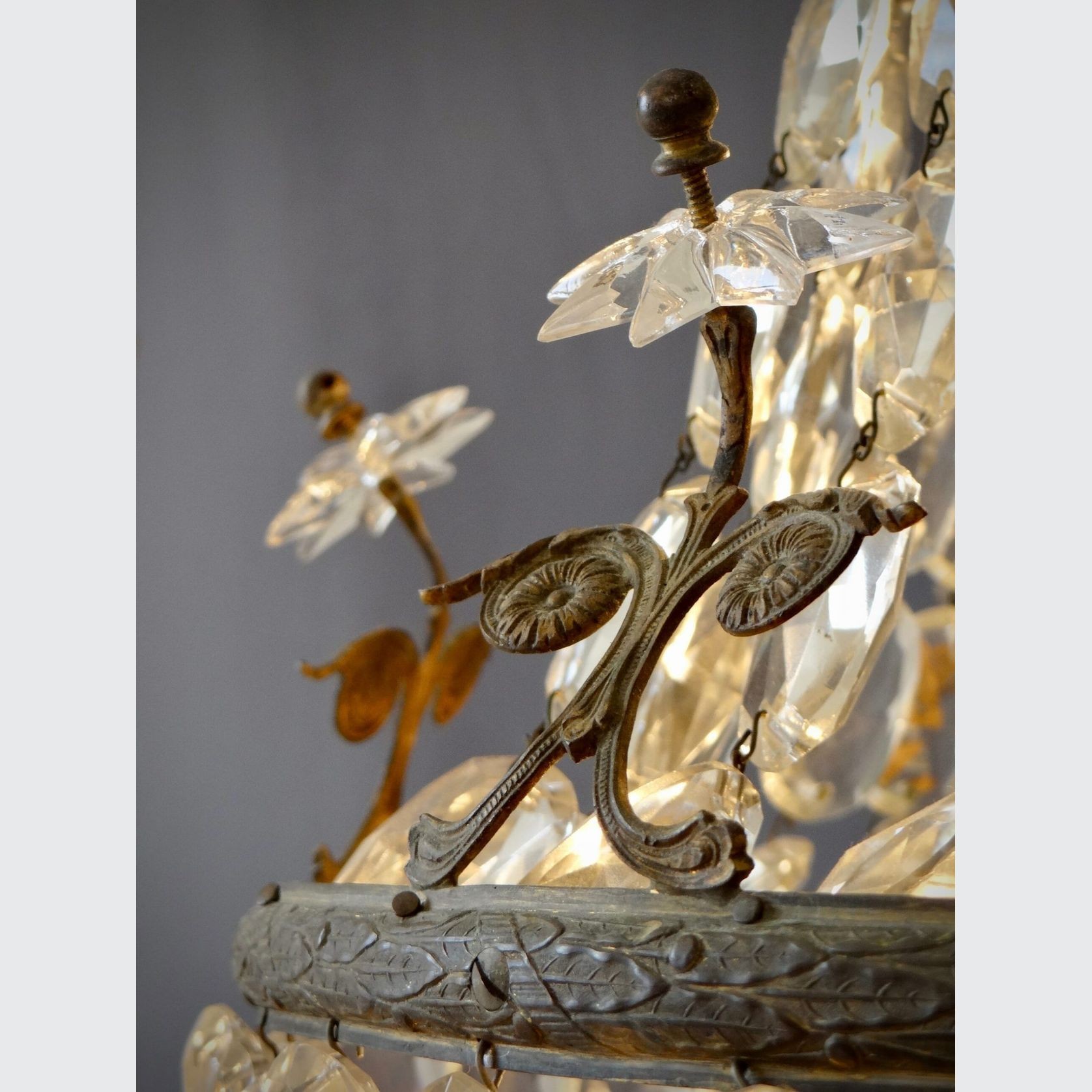 Empire Crystal And Bronze Beaded Basket Chandelier gallery detail image