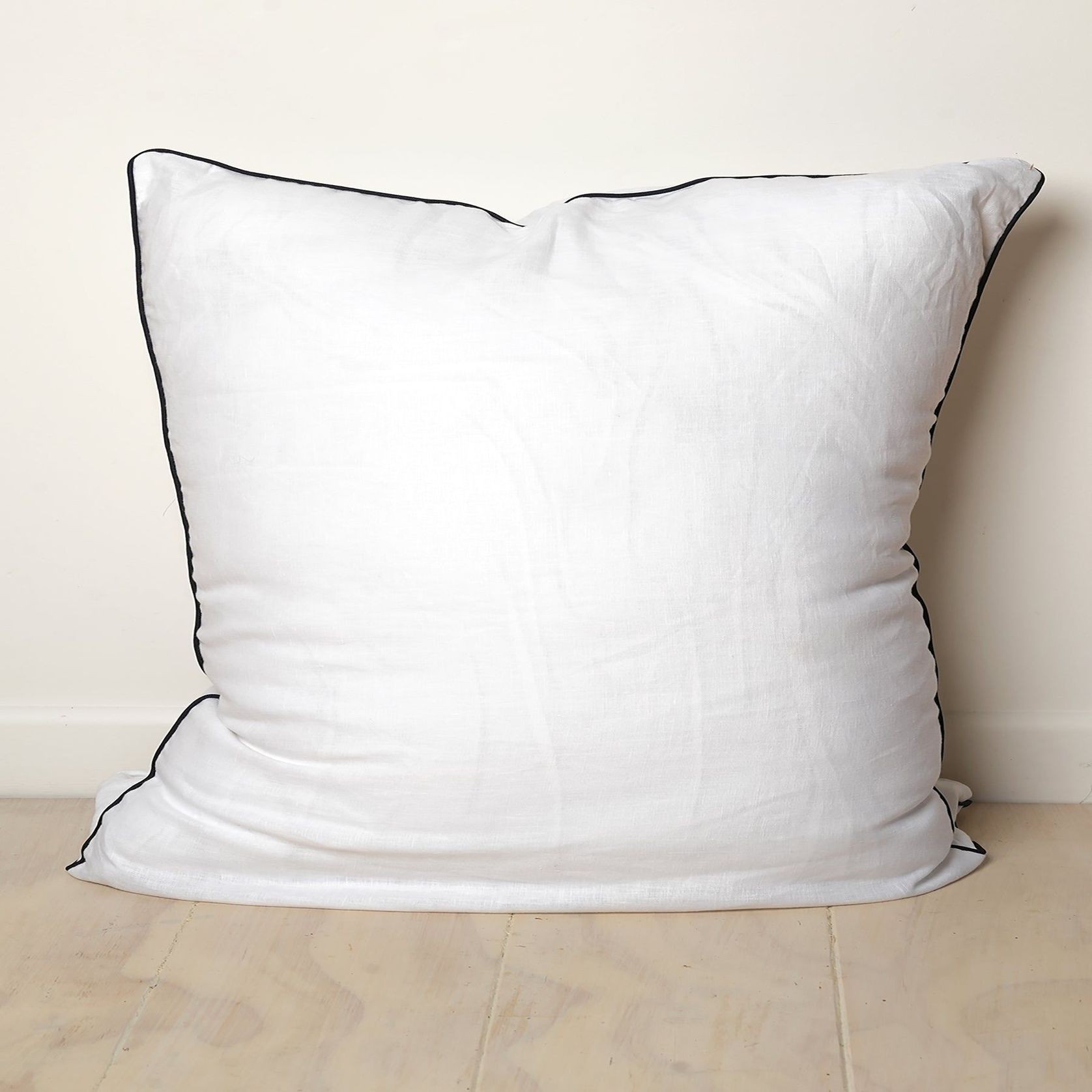 100% French Linen Piped Euro Pillowcase- White/ Navy gallery detail image