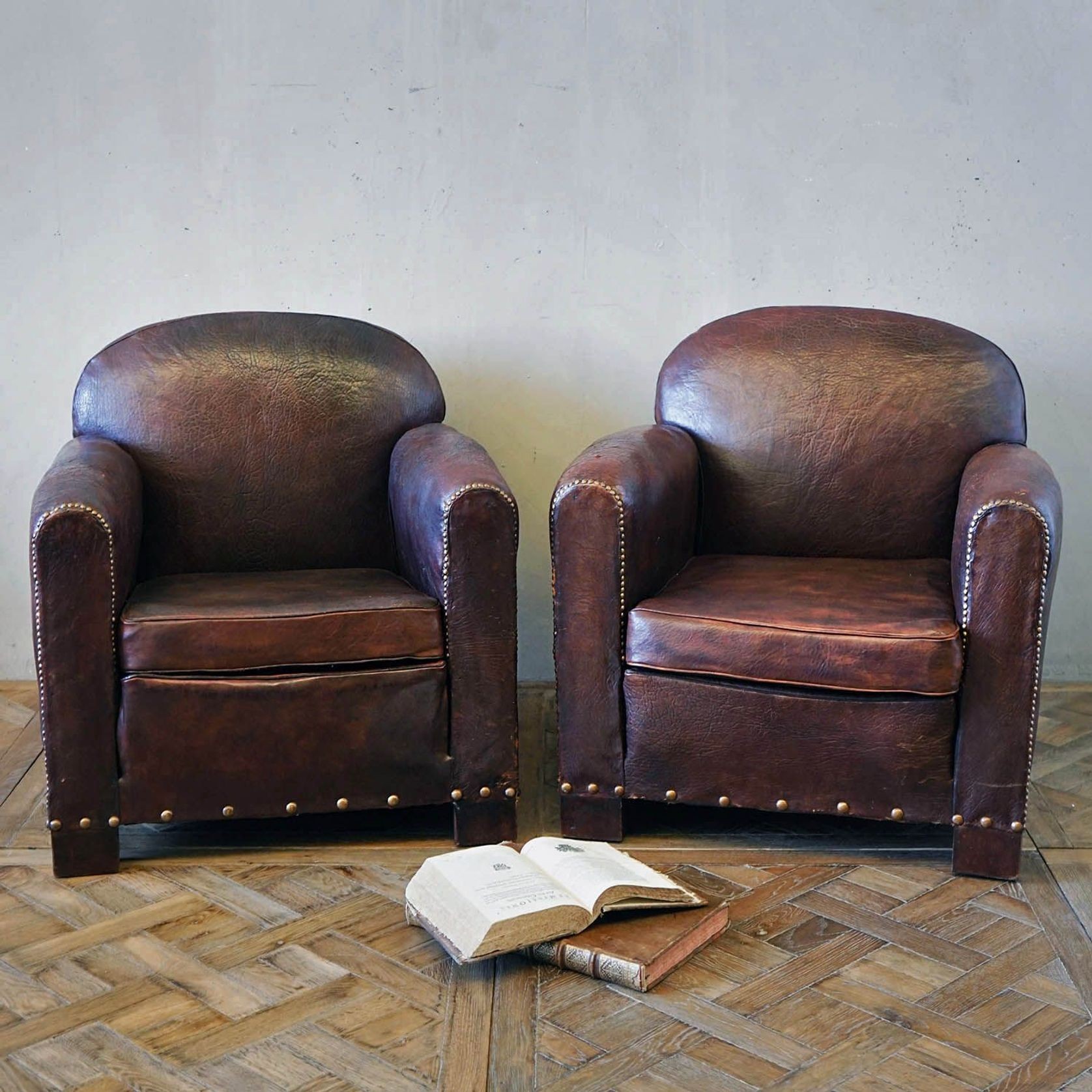 Vintage French Leather Club Chairs (Pair) gallery detail image