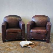 Vintage French Leather Club Chairs (Pair) gallery detail image