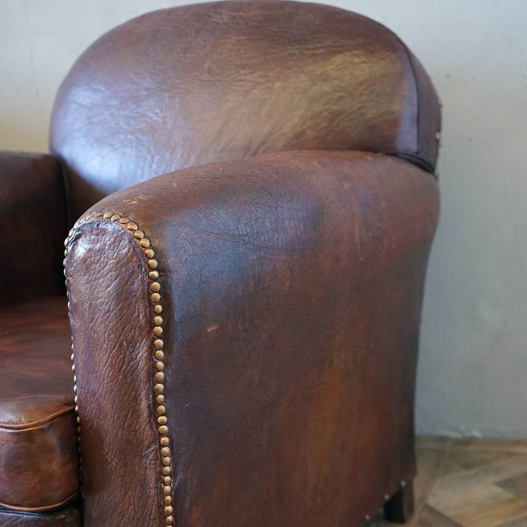 Vintage French Leather Club Chairs (Pair) gallery detail image