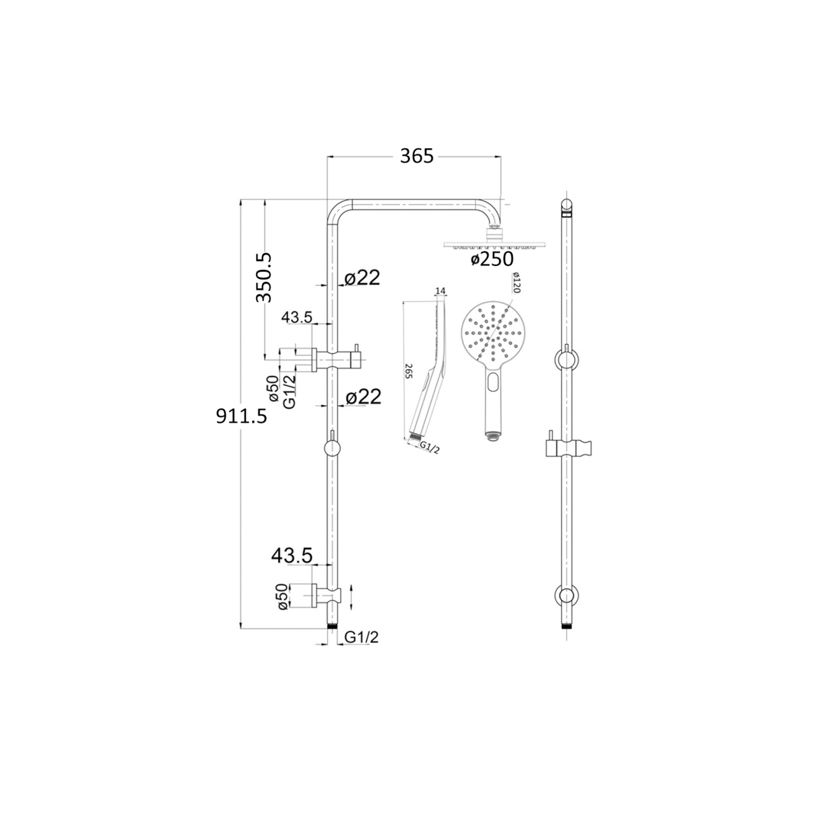 Mica Dual Shower Rail gallery detail image