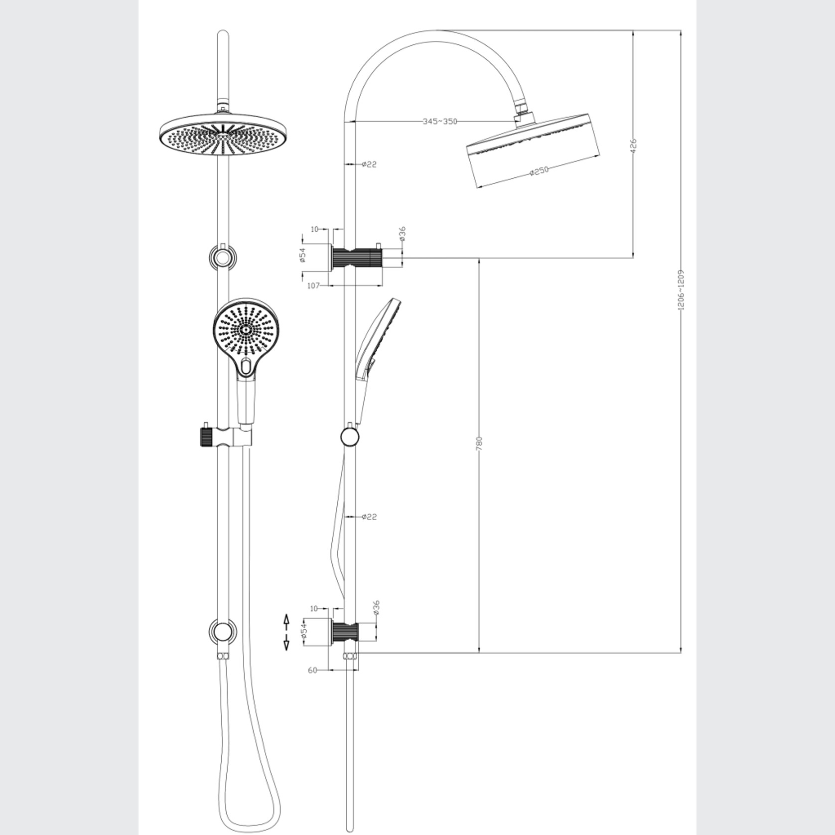 Mica Fluted Gooseneck Shower Rail gallery detail image