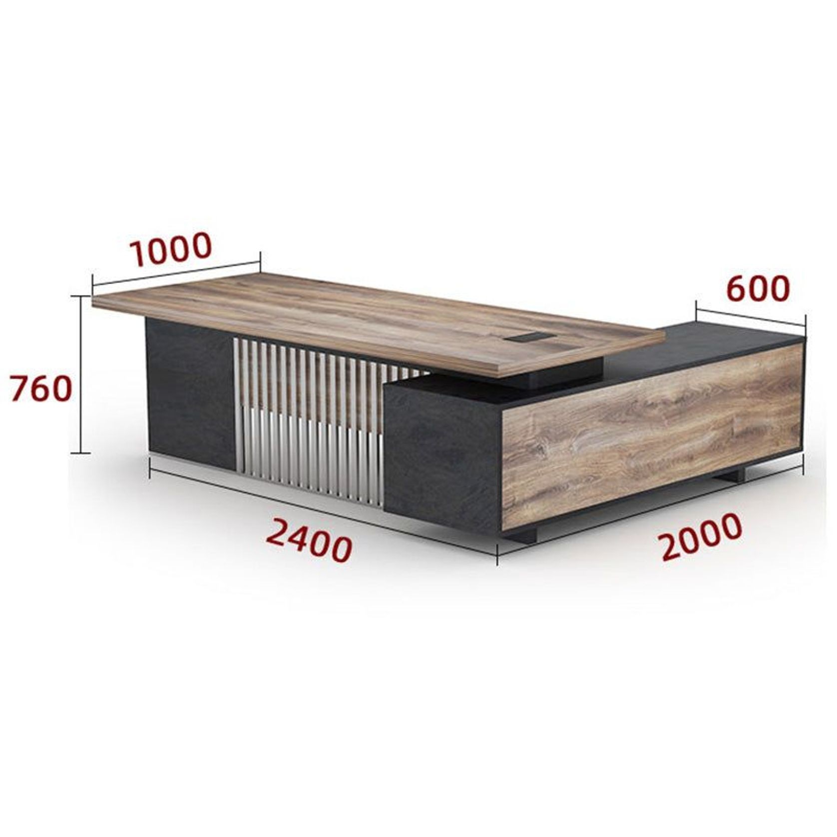 DAXTON Executive Desk with Right Return 2.4M - Warm Oak & Black gallery detail image