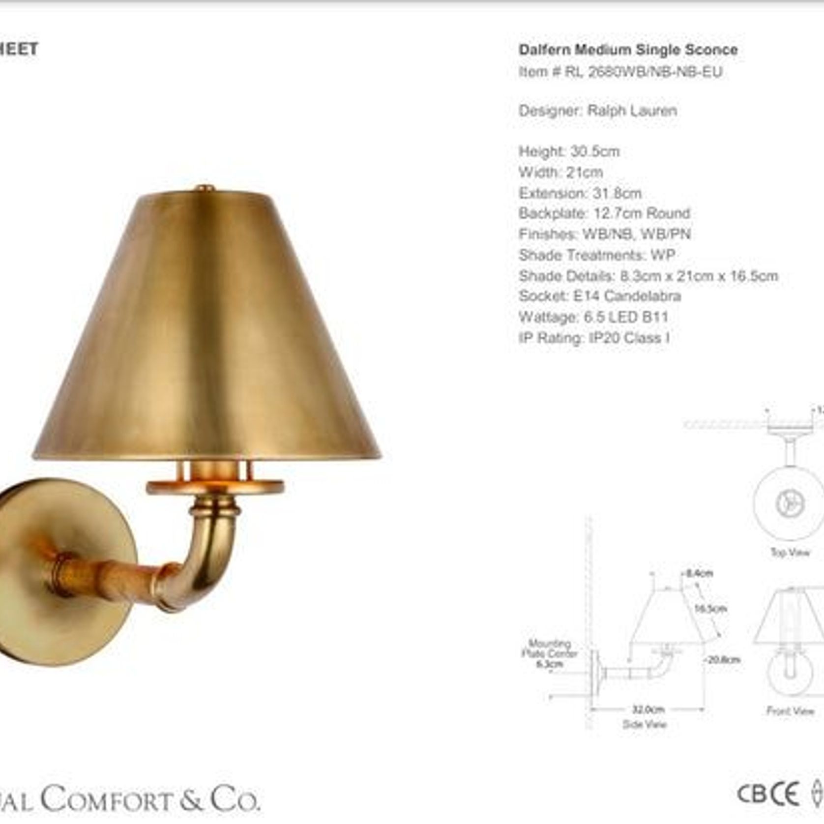 Visual Comfort Lauren Ralph Lauren Dalfern Medium Single Sconce gallery detail image