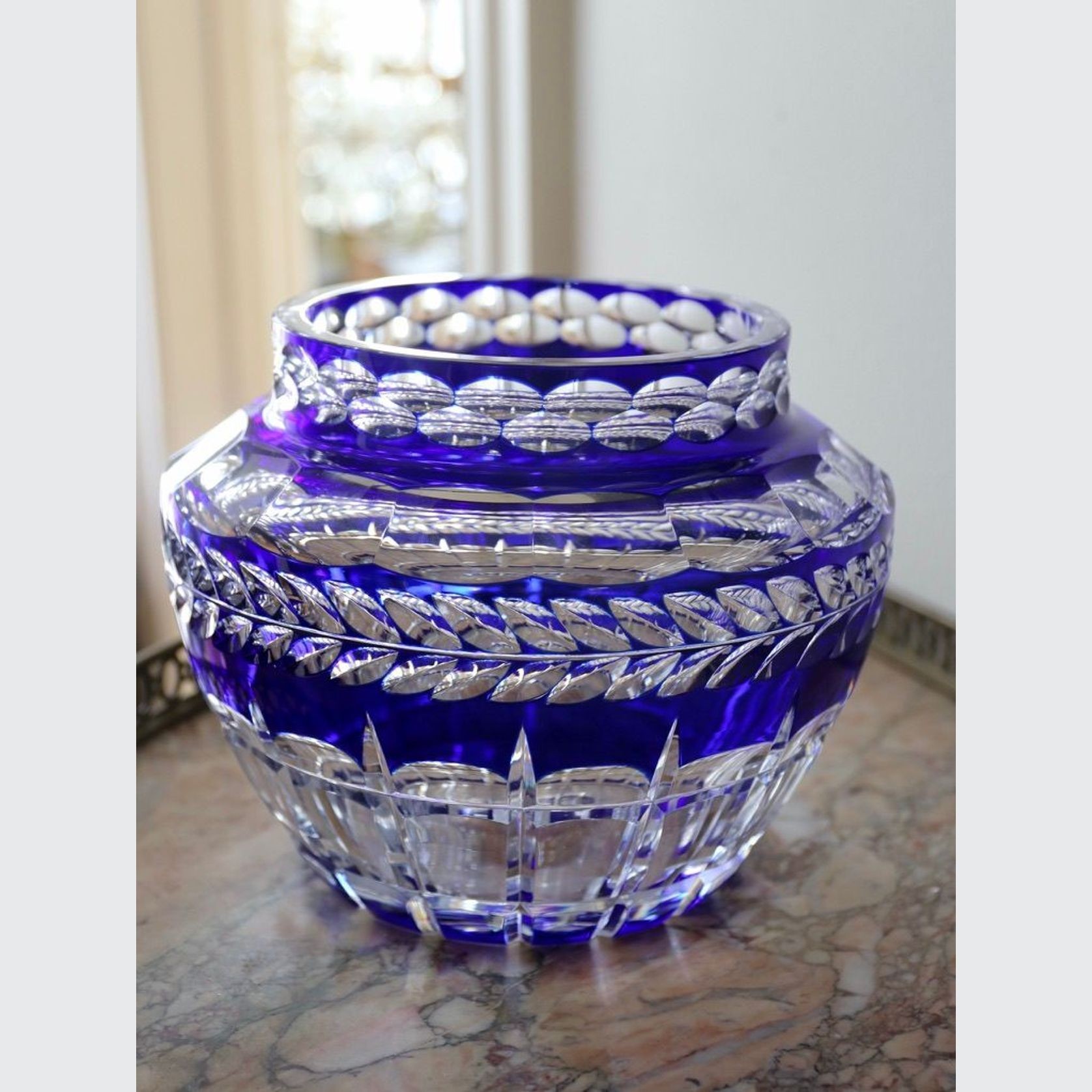 Val St Lambert Cobalt Blue Crystal Pique Fleur gallery detail image