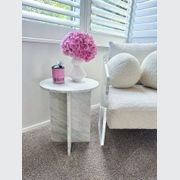 Round Cross Side Table - Carrara Marble | Natural Stone Co. gallery detail image