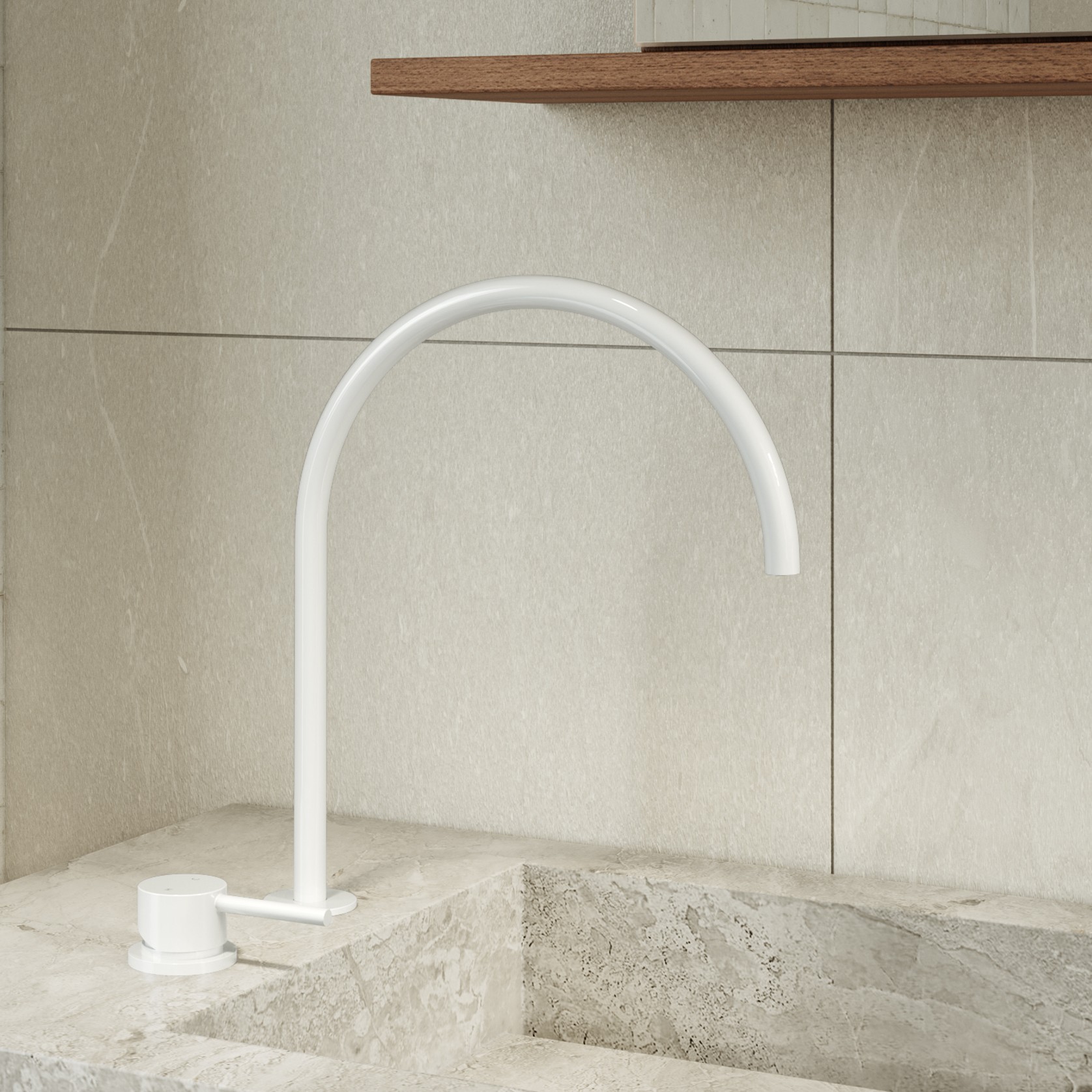 Elysian Bench-Mounted Mixer | White gallery detail image