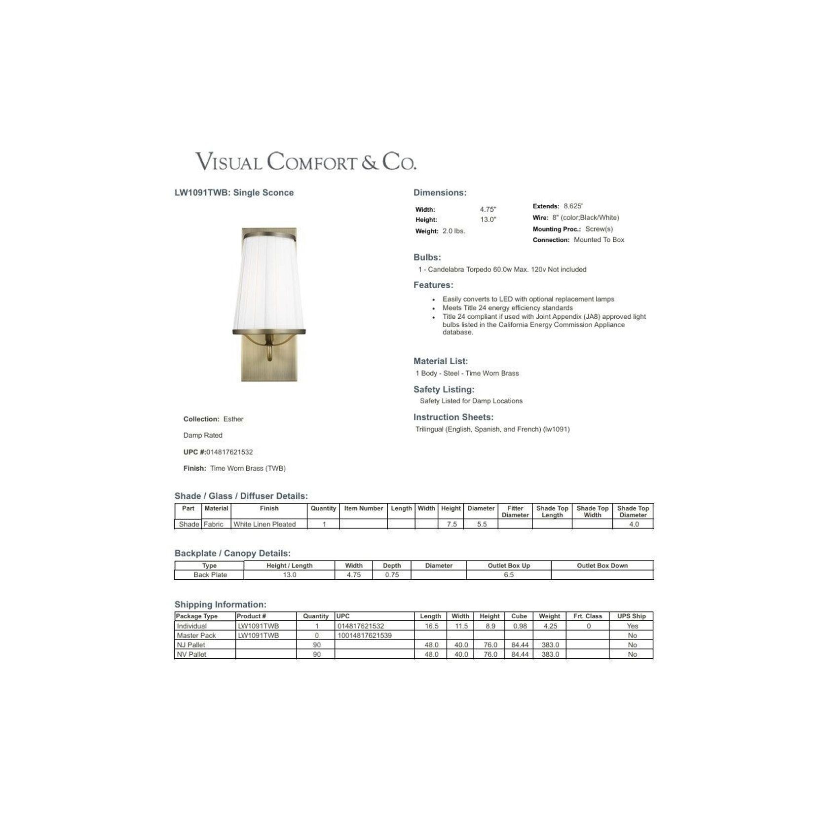 Visual Comfort Studio Esther Wall Sconce gallery detail image