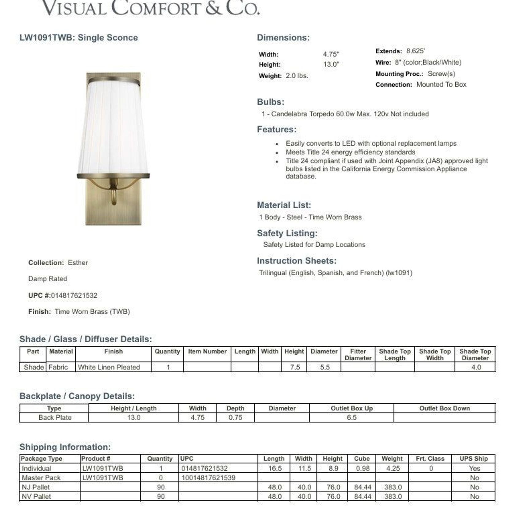 Visual Comfort Studio Esther Wall Sconce gallery detail image