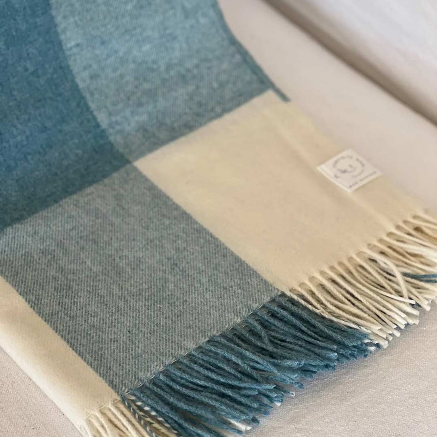 NZ Wool Throw - Checkboard, Aqua Blue | 100% Merino Wool gallery detail image