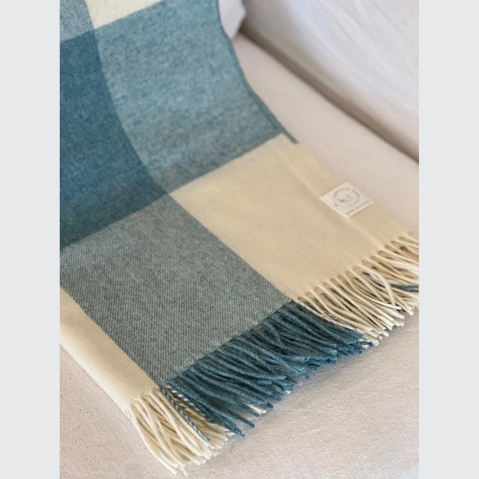 NZ Wool Throw - Checkboard, Aqua Blue | 100% Merino Wool gallery detail image