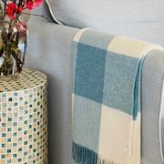 NZ Wool Throw - Checkboard, Aqua Blue | 100% Merino Wool gallery detail image