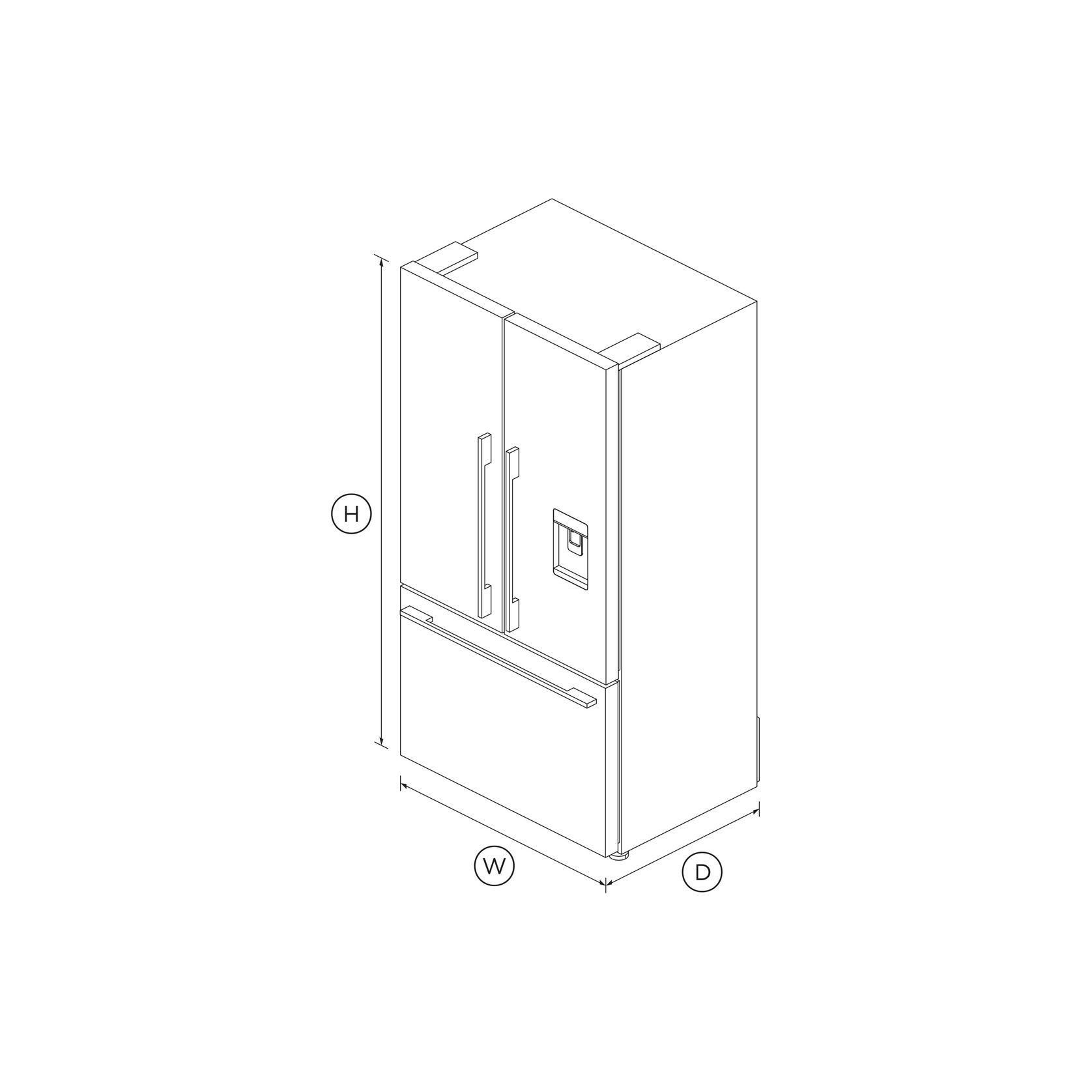 Freestanding French Door Refrigerator Freezer, 90cm, 569L, Ice & Water, French Hinge gallery detail image