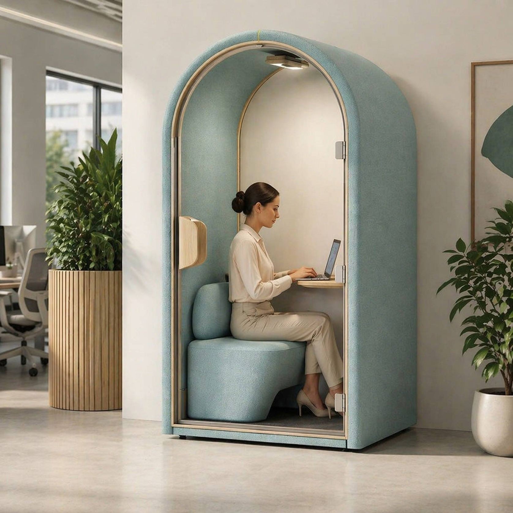 DUKE Single Seater Acoustic Office Silent Booth Pod - Aqua gallery detail image
