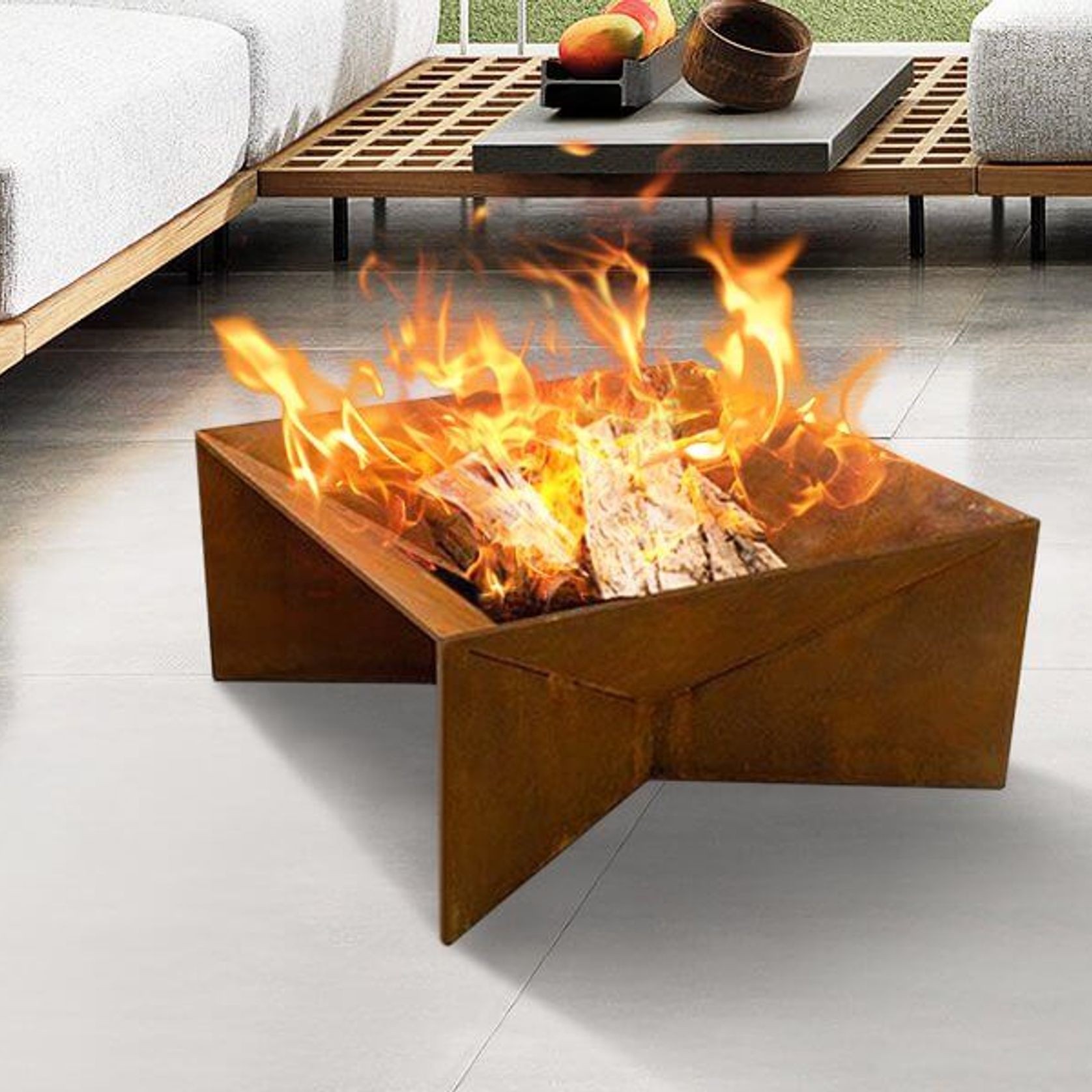 Brazier Fire Pit - Natural Rust Patina Finish Corten Steel 46X40X28.5cm gallery detail image