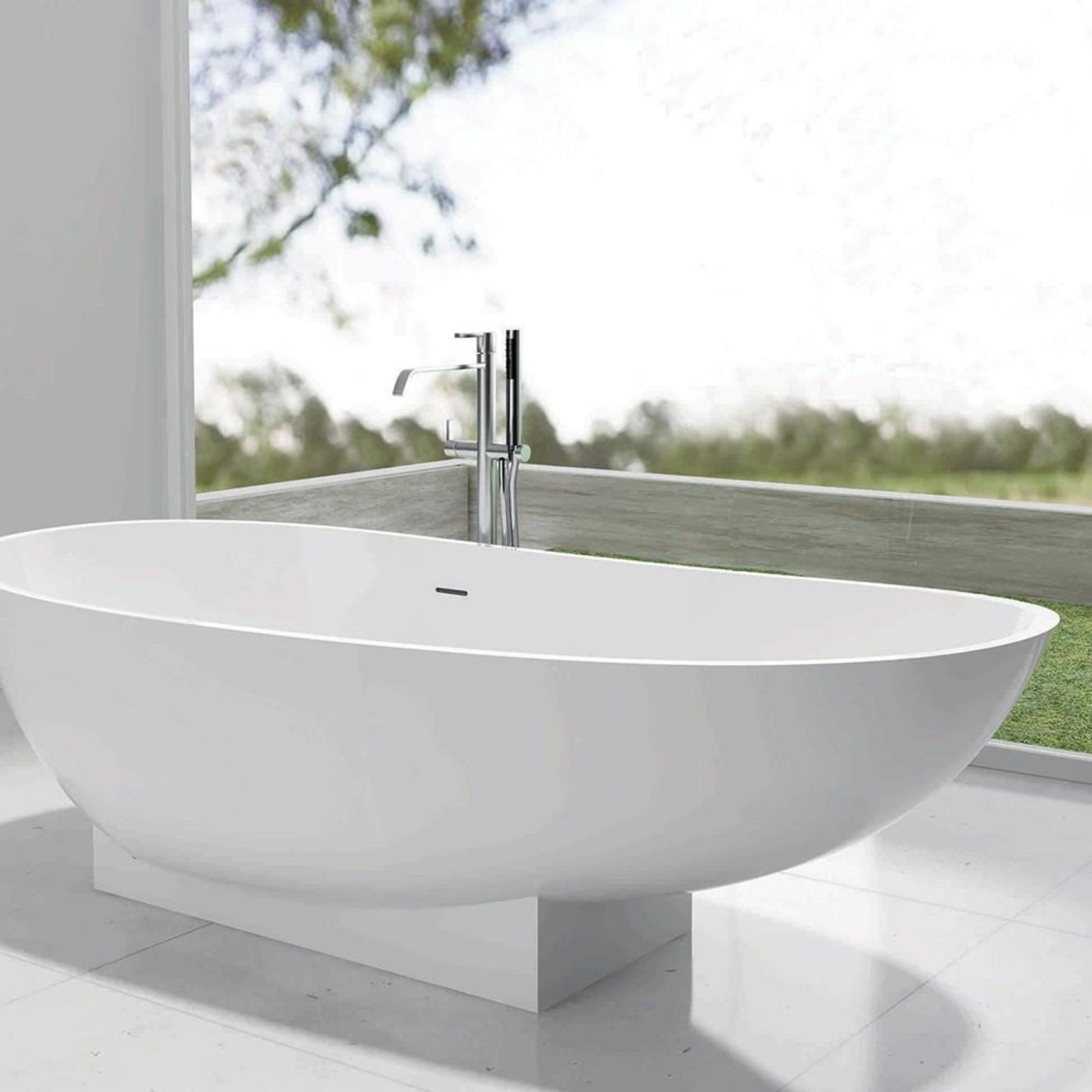 Pietra Bianca Flora Freestanding Stone Bath gallery detail image