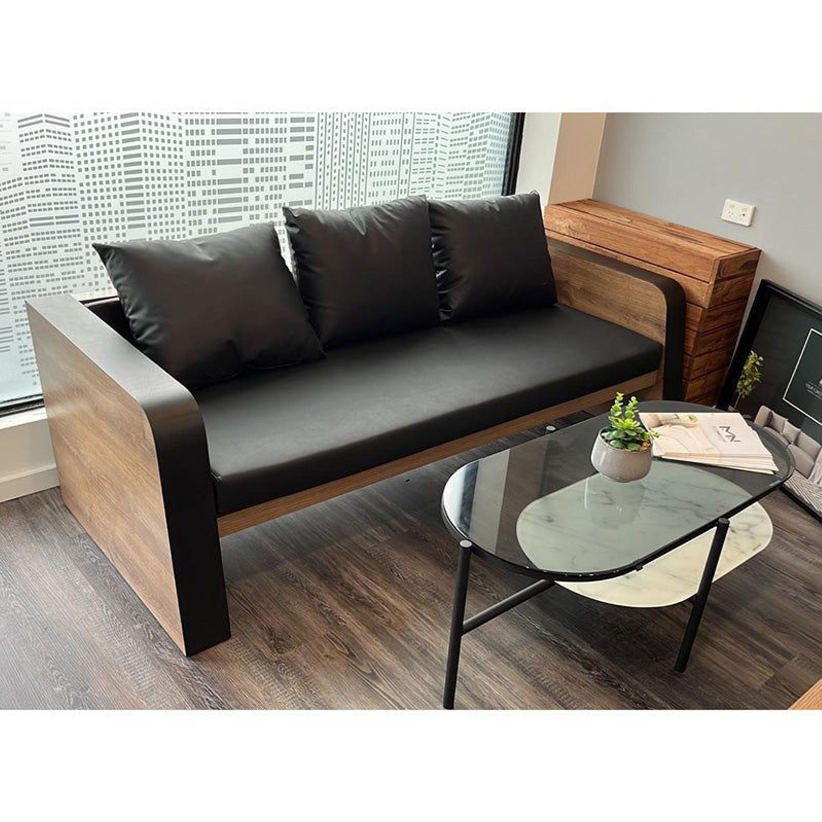 FRANCO Three Seater Sofa - Warm Oak & Black gallery detail image