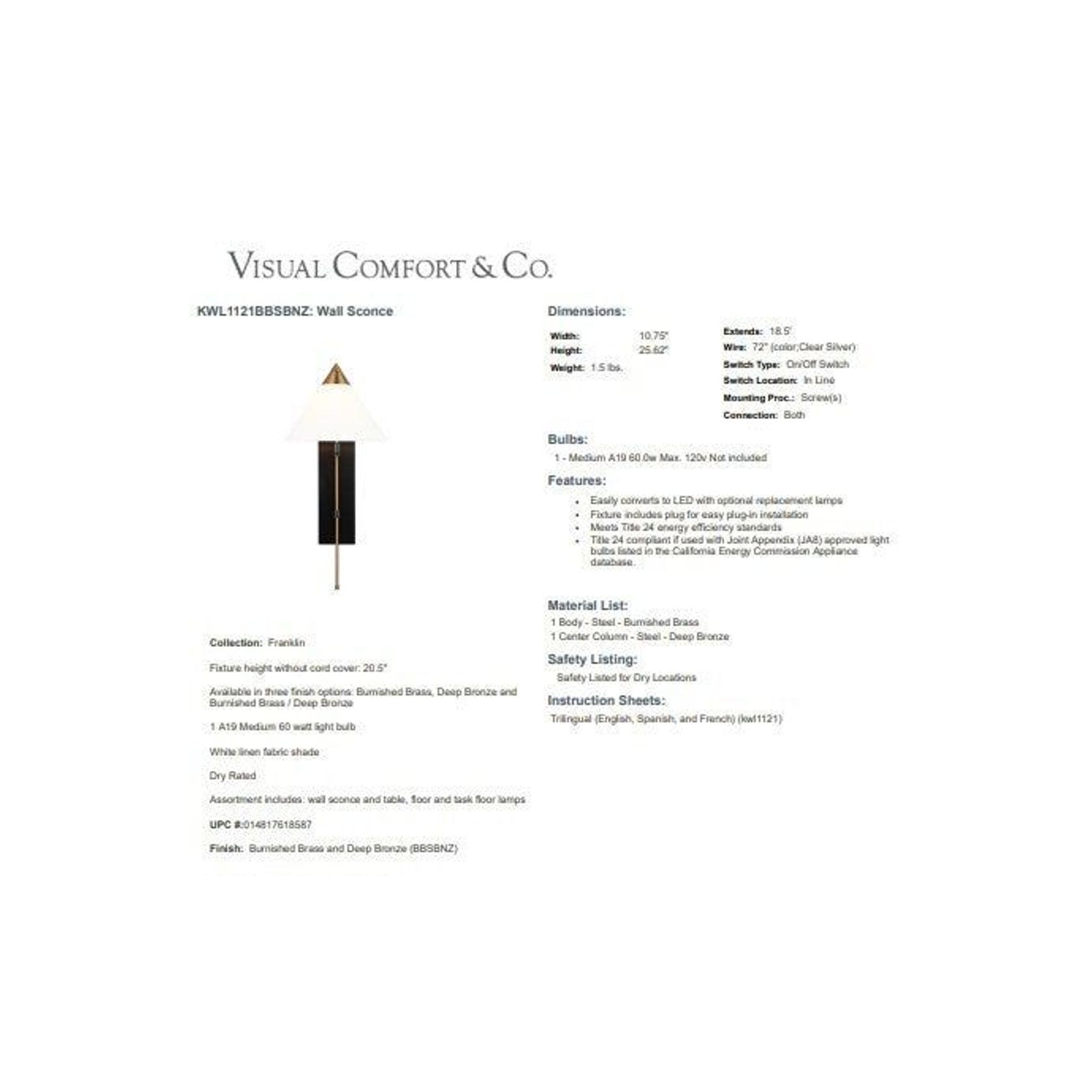 Visual Comfort Studio Franklin Wall Sconce gallery detail image