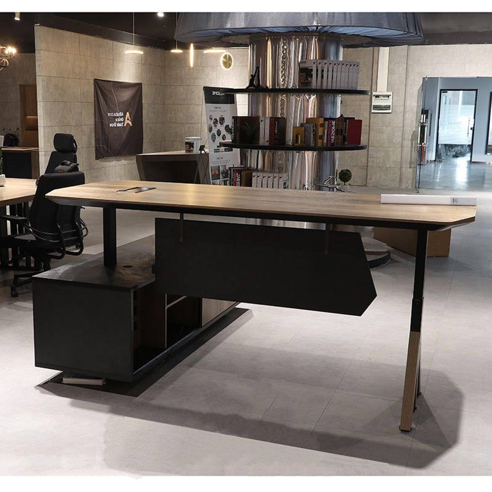 EASTON Sit Stand Electric Lift Executive Desk with Right Return 2.2M - Warm Oak & Black gallery detail image