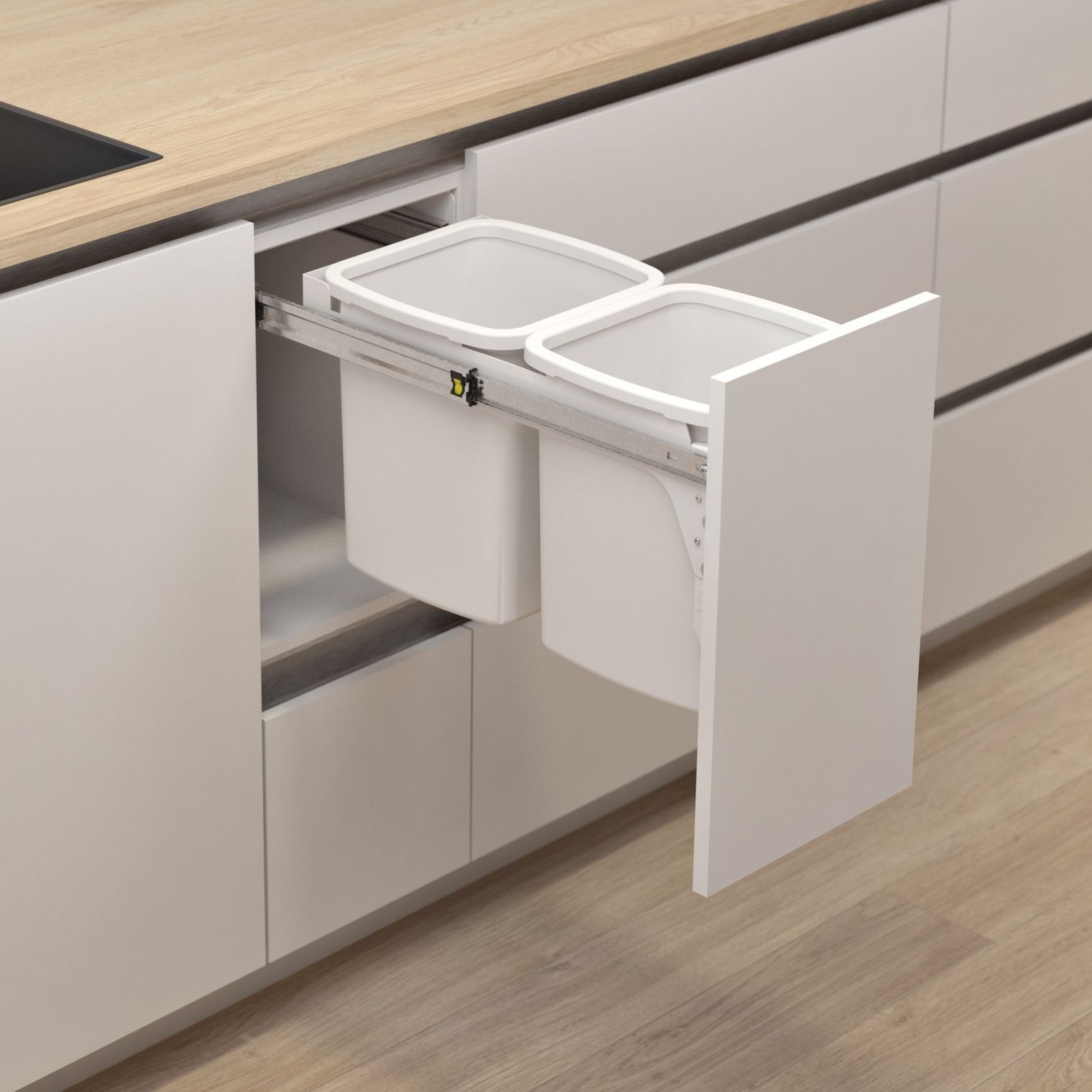Hideaway Compact Bins 2 x 13L Buckets | Door Pull gallery detail image