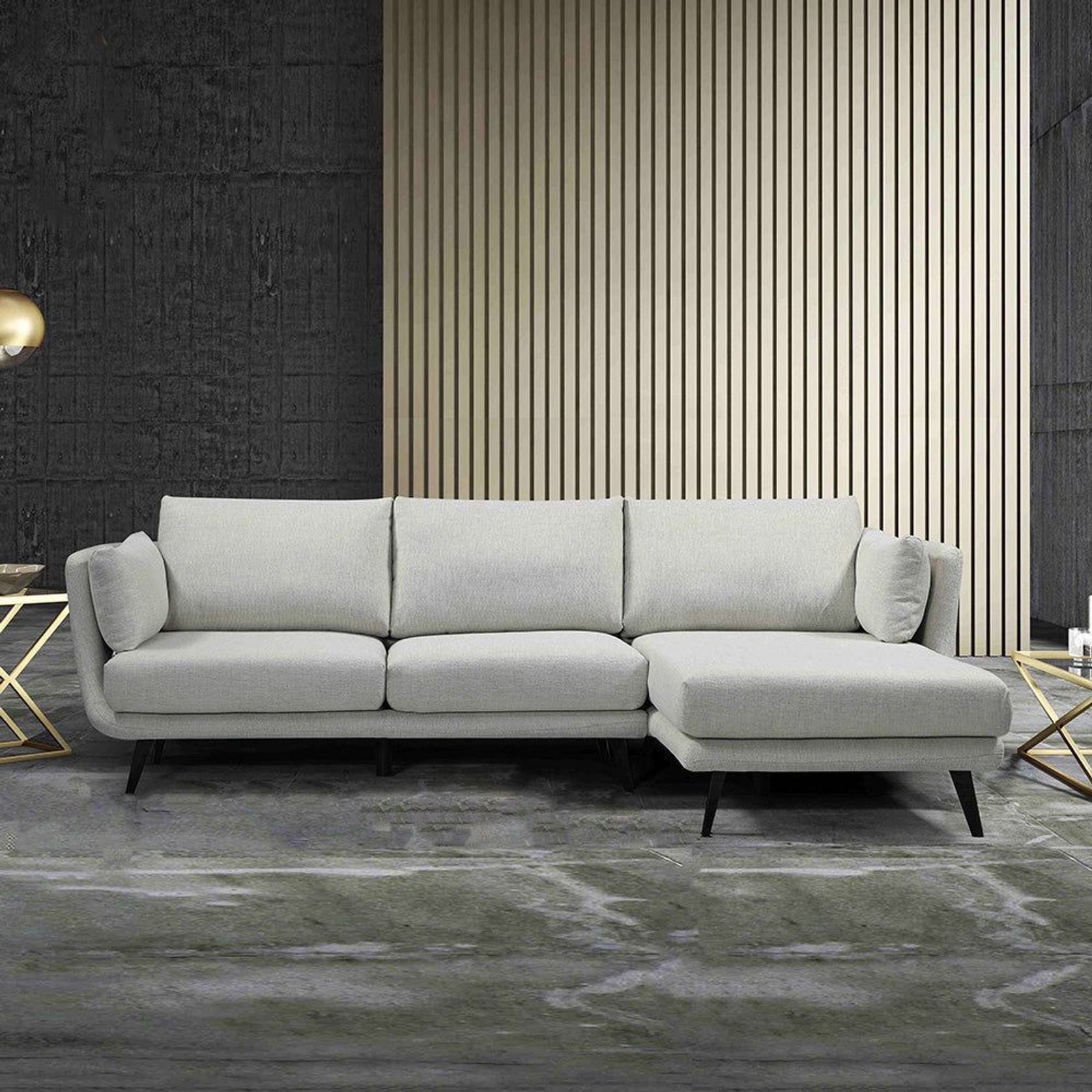 RANNI 3 Seater Sofa With Right Chaise - Warm Grey gallery detail image
