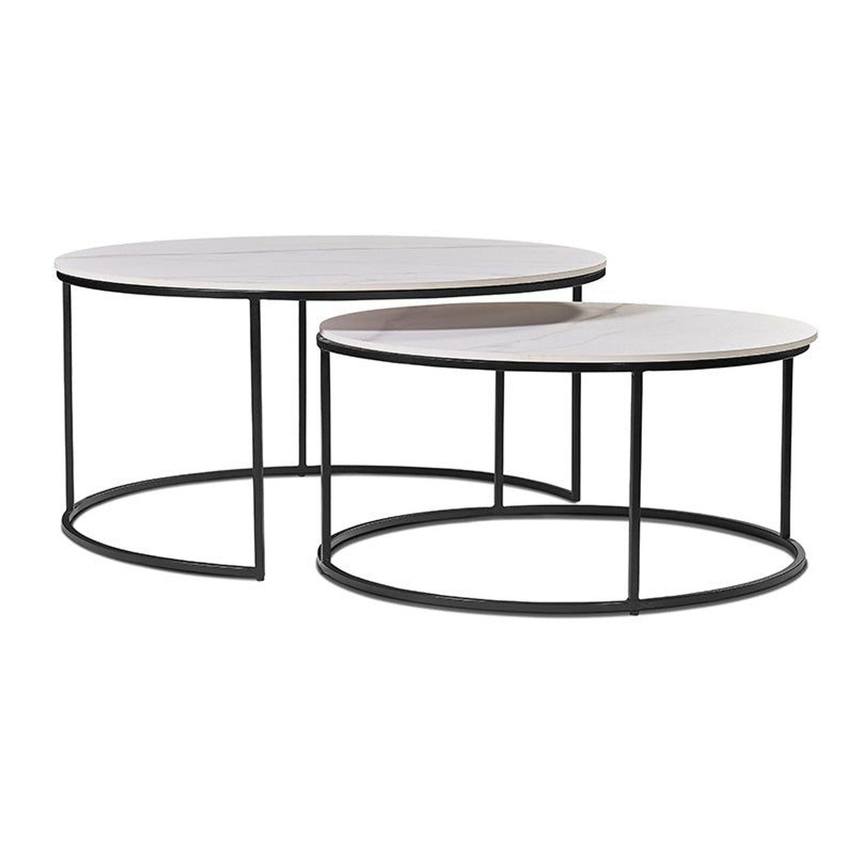 BRANDI Nest of 2 Tables 75/90cm - White Ceramic Marble gallery detail image