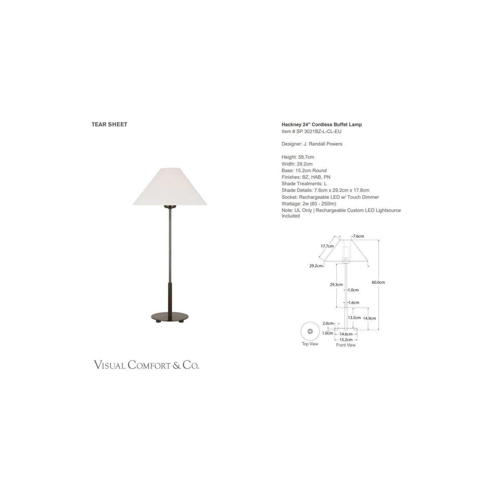 J Randall Powers Hackney 24 Cordless Buffet Lamp gallery detail image
