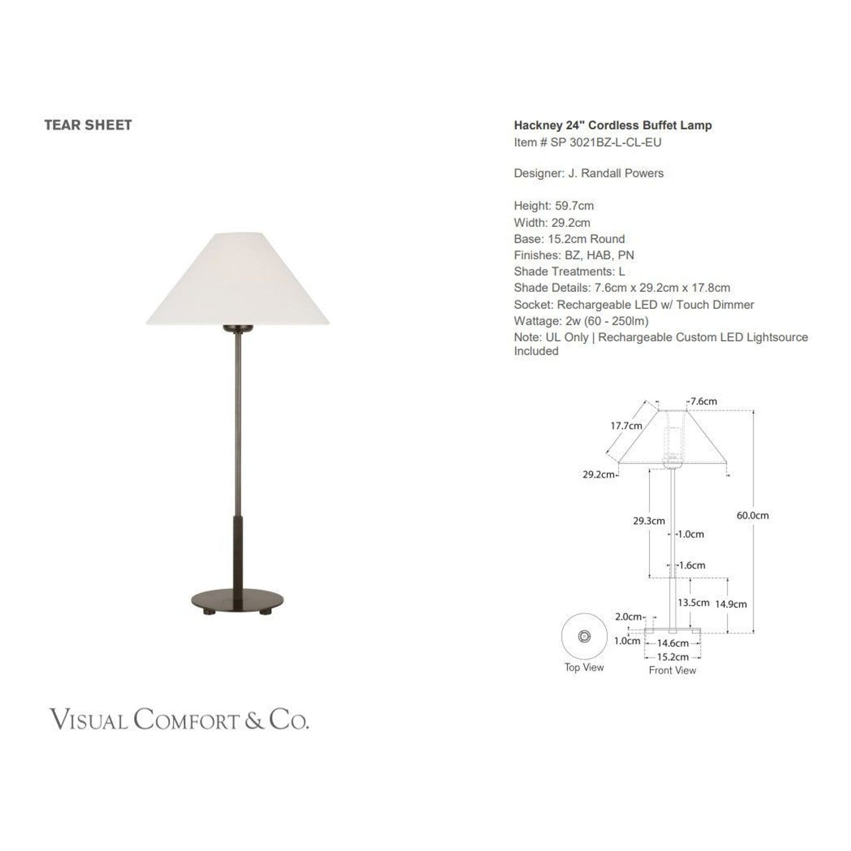 J Randall Powers Hackney 24 Cordless Buffet Lamp gallery detail image