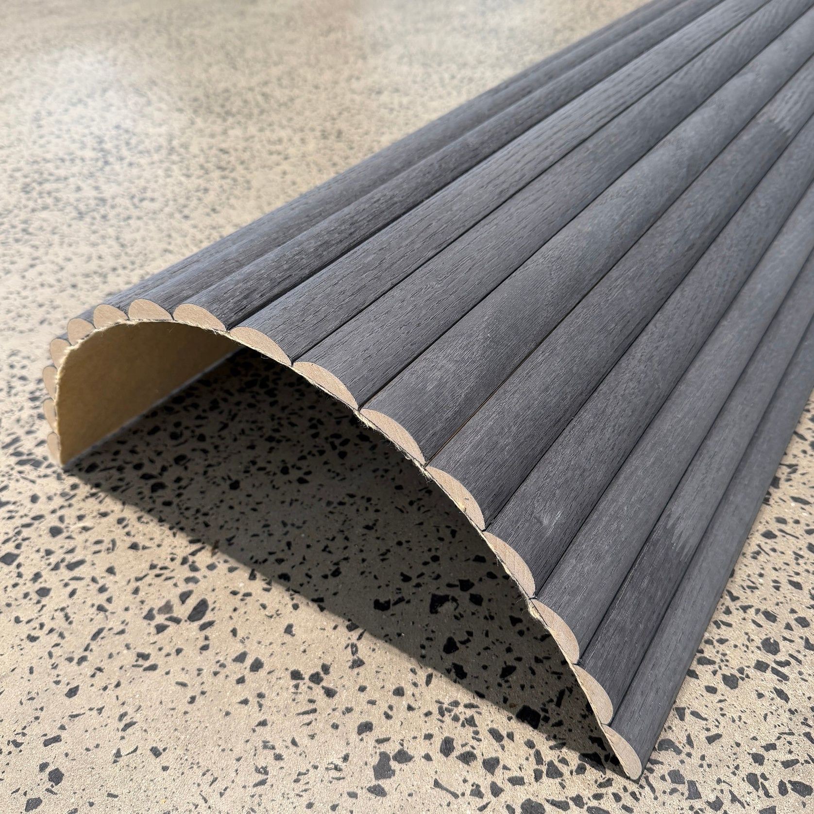 WOODFLEX Flexible Wooden Slat Wall Panel - Black Oak - 2700mm x 600mm - Half Round 37mm gallery detail image