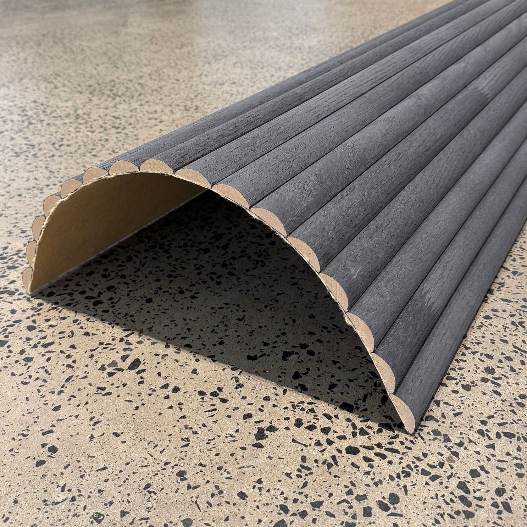 WOODFLEX Flexible Wooden Slat Wall Panel - Black Oak - 2700mm x 600mm - Half Round 37mm gallery detail image