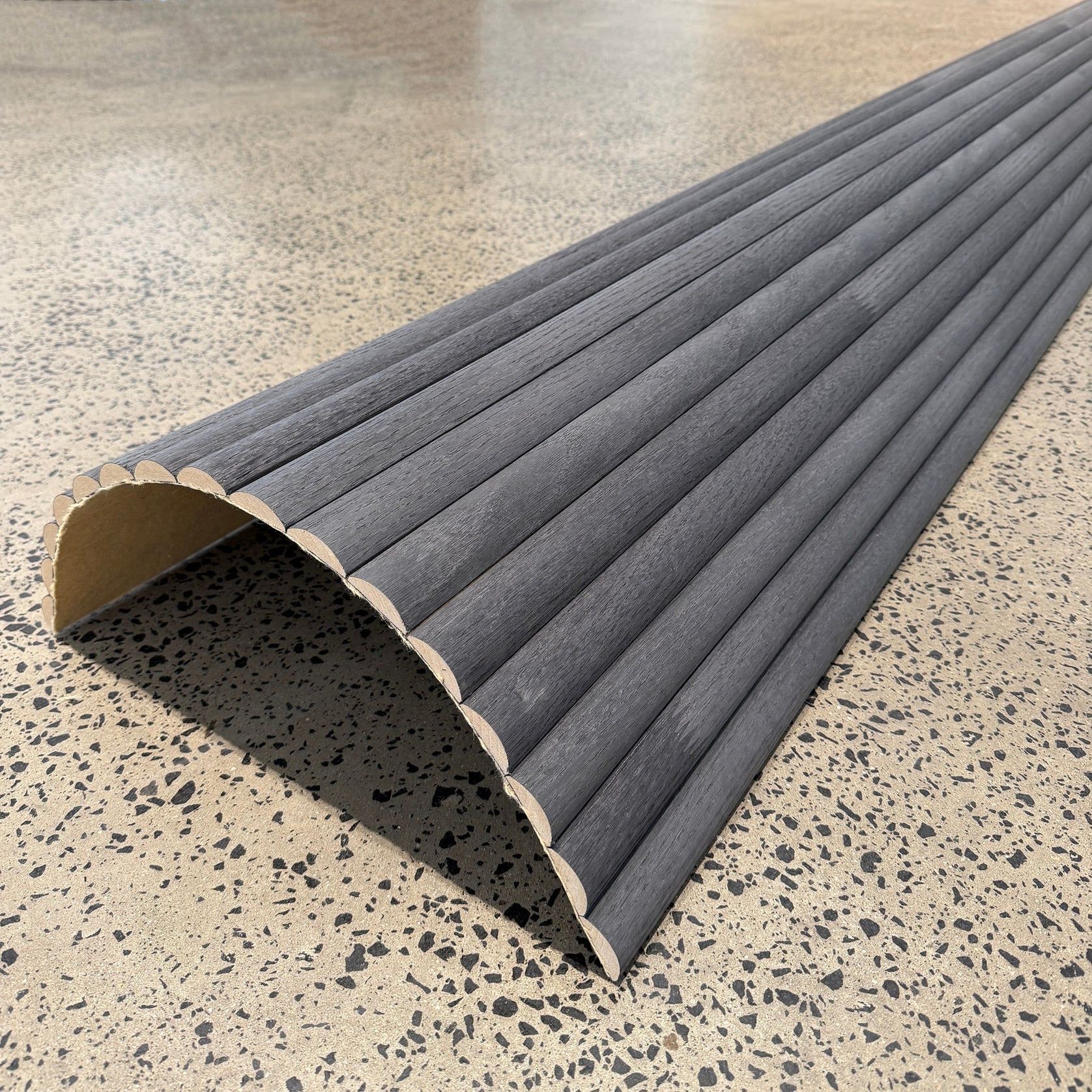 WOODFLEX Flexible Wooden Slat Wall Panel - Black Oak - 2700mm x 600mm - Half Round 37mm gallery detail image