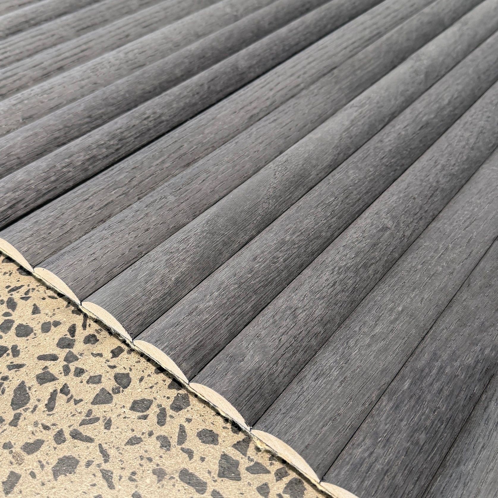 WOODFLEX Flexible Wooden Slat Wall Panel - Black Oak - 2700mm x 600mm - Half Round 37mm gallery detail image