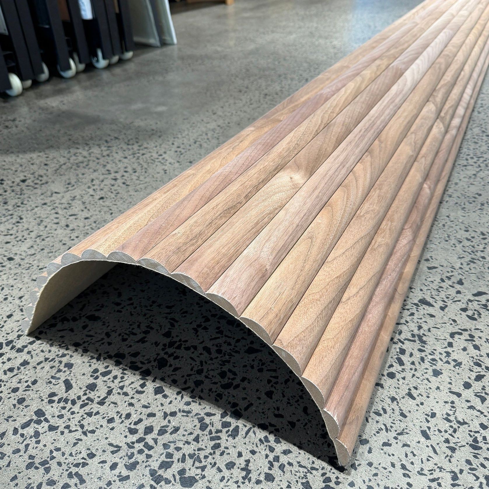 WOODFLEX Flexible Wooden Slat Wall Panel - Walnut Veneer - 2700mm x 600mm - Half Round 37mm gallery detail image