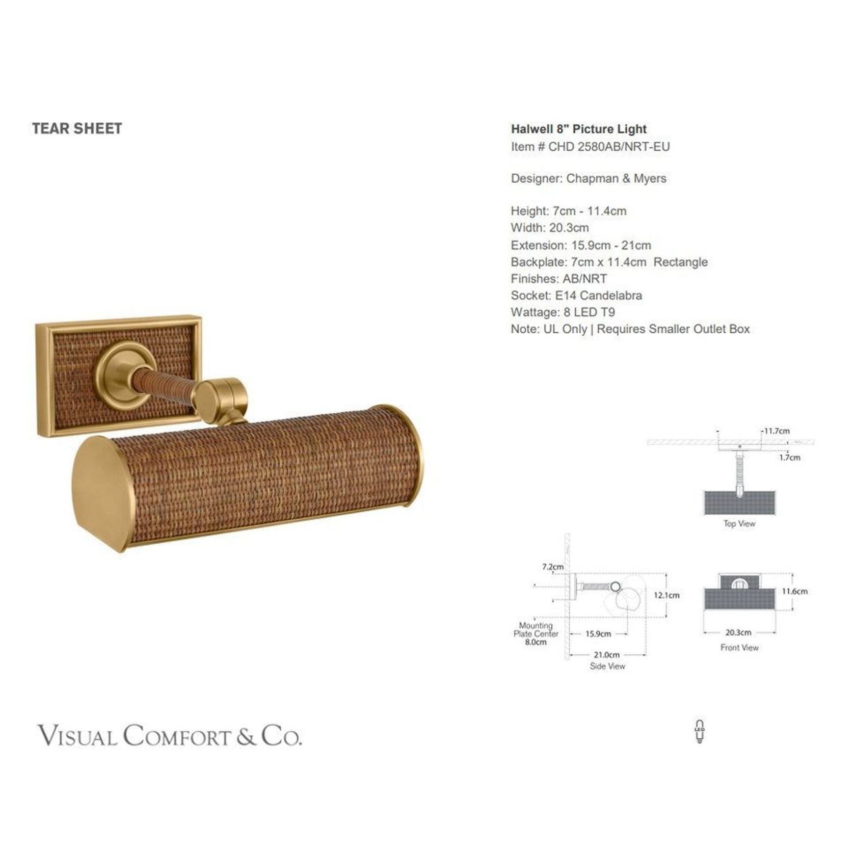 Visual Comfort E F Chapman Halwell 8 Picture Light gallery detail image