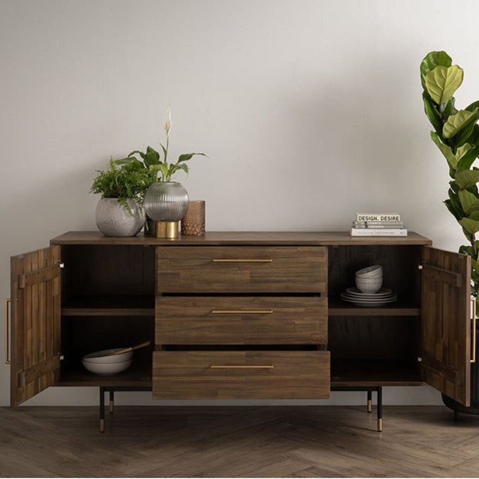 HAMILTON Sideboard Buffet Solid Acacia Wood 160cm - Toffee Colour gallery detail image