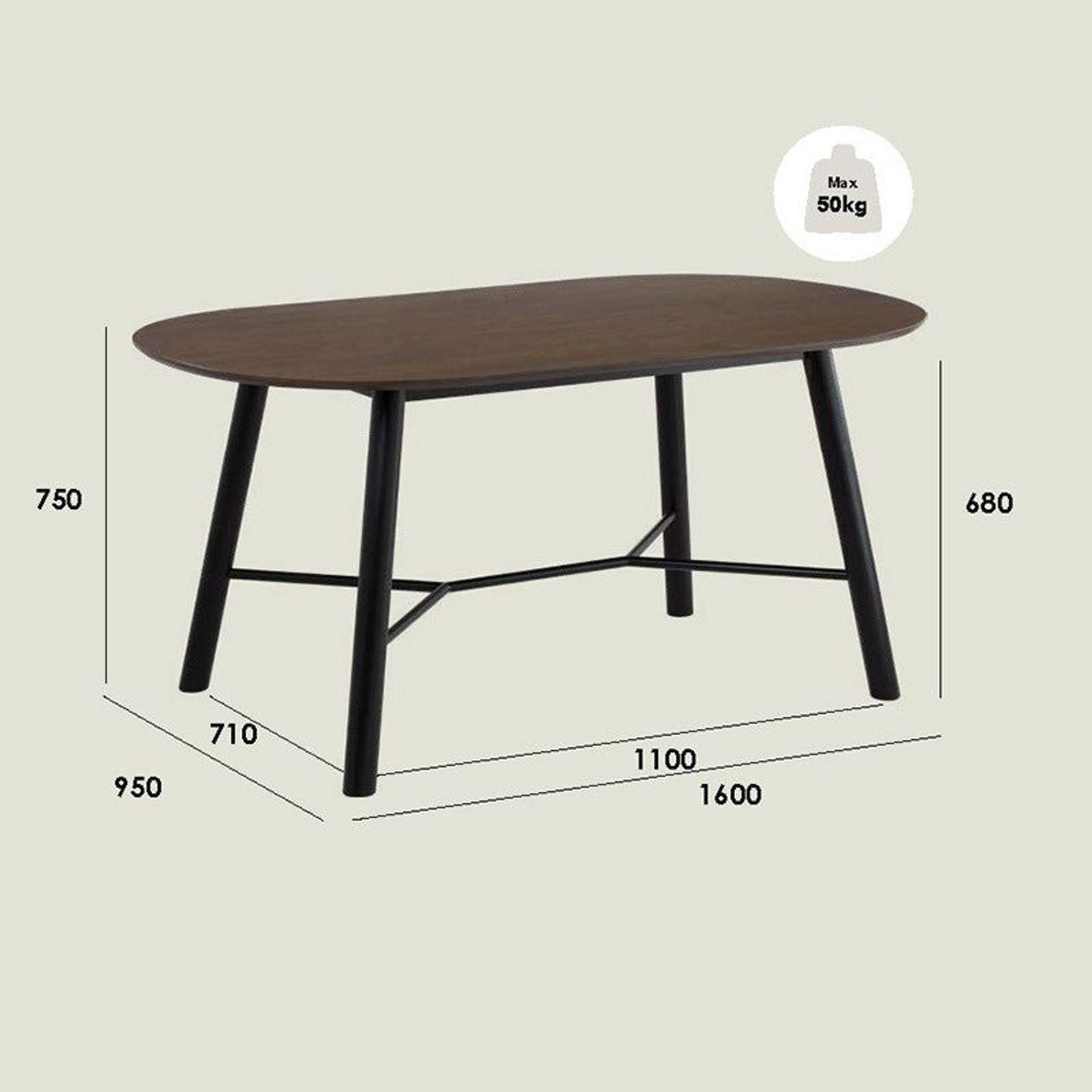 HAROLD Dining Table 160cm - Walnut & Black gallery detail image