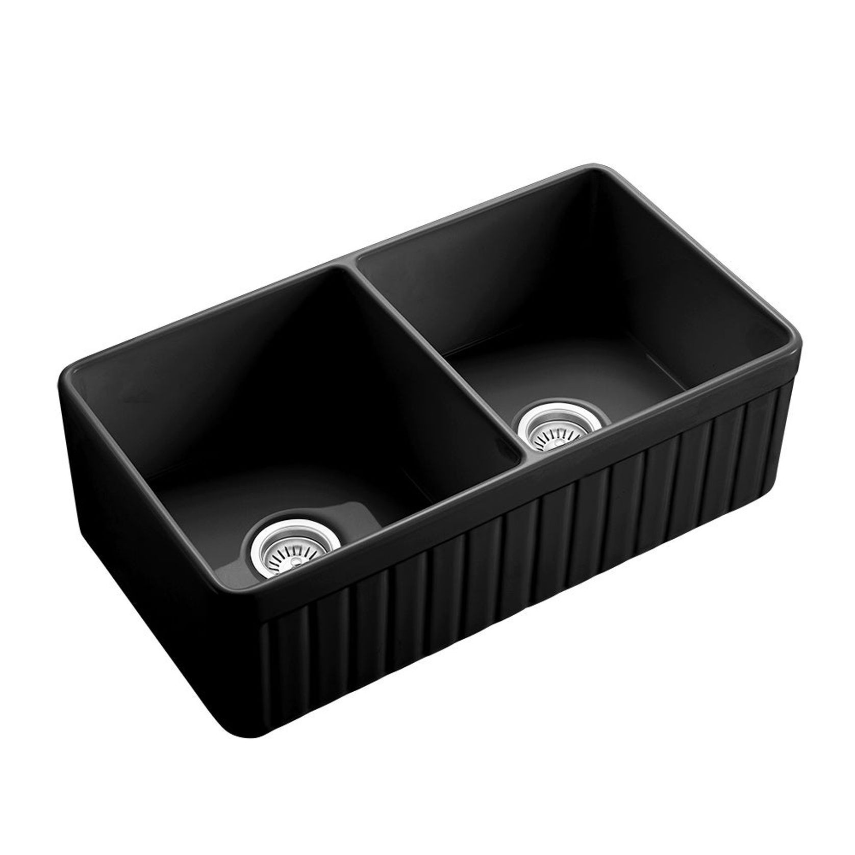 Hartley Double Farmhouse Fireclay Sink | Satin Black gallery detail image