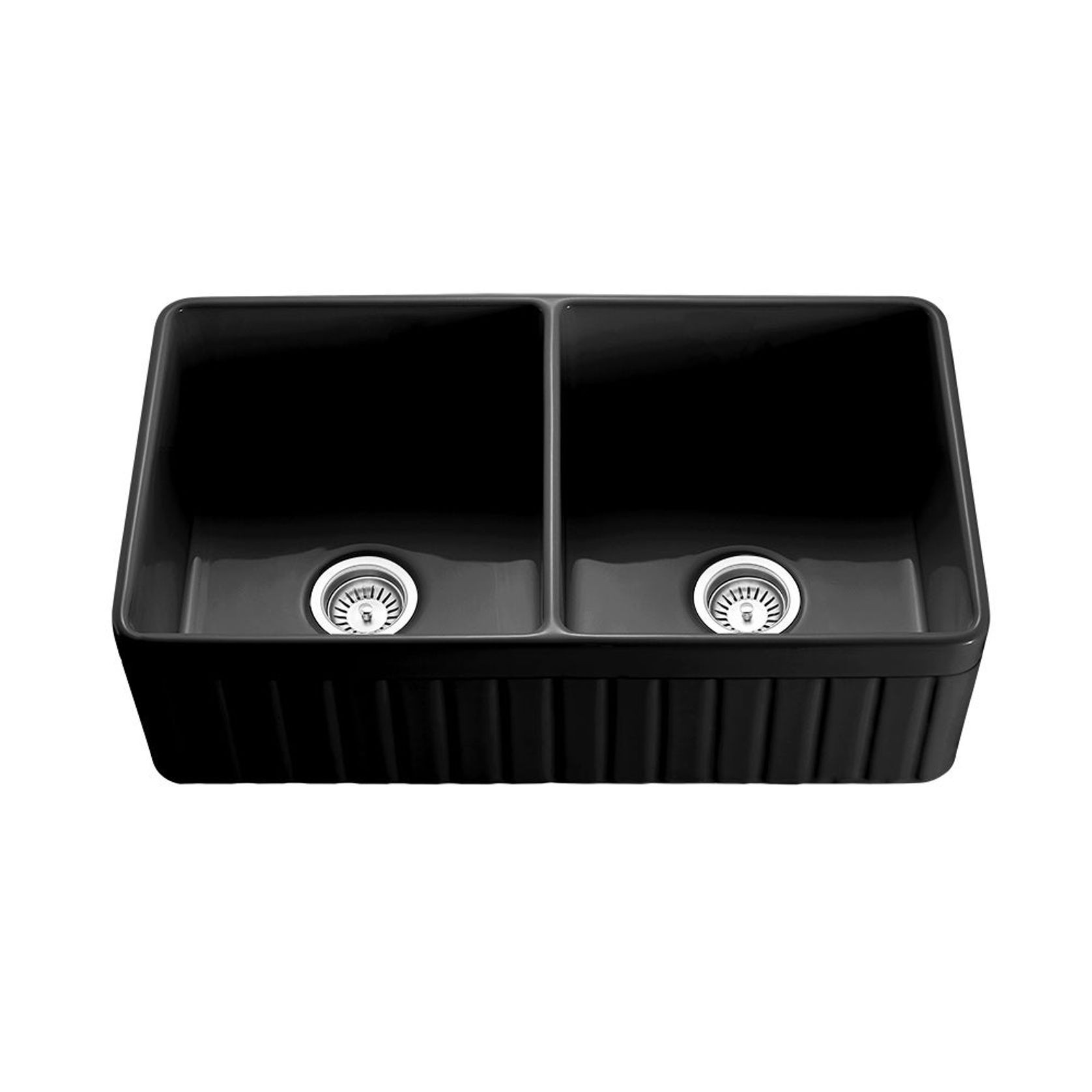 Hartley Double Farmhouse Fireclay Sink | Satin Black gallery detail image