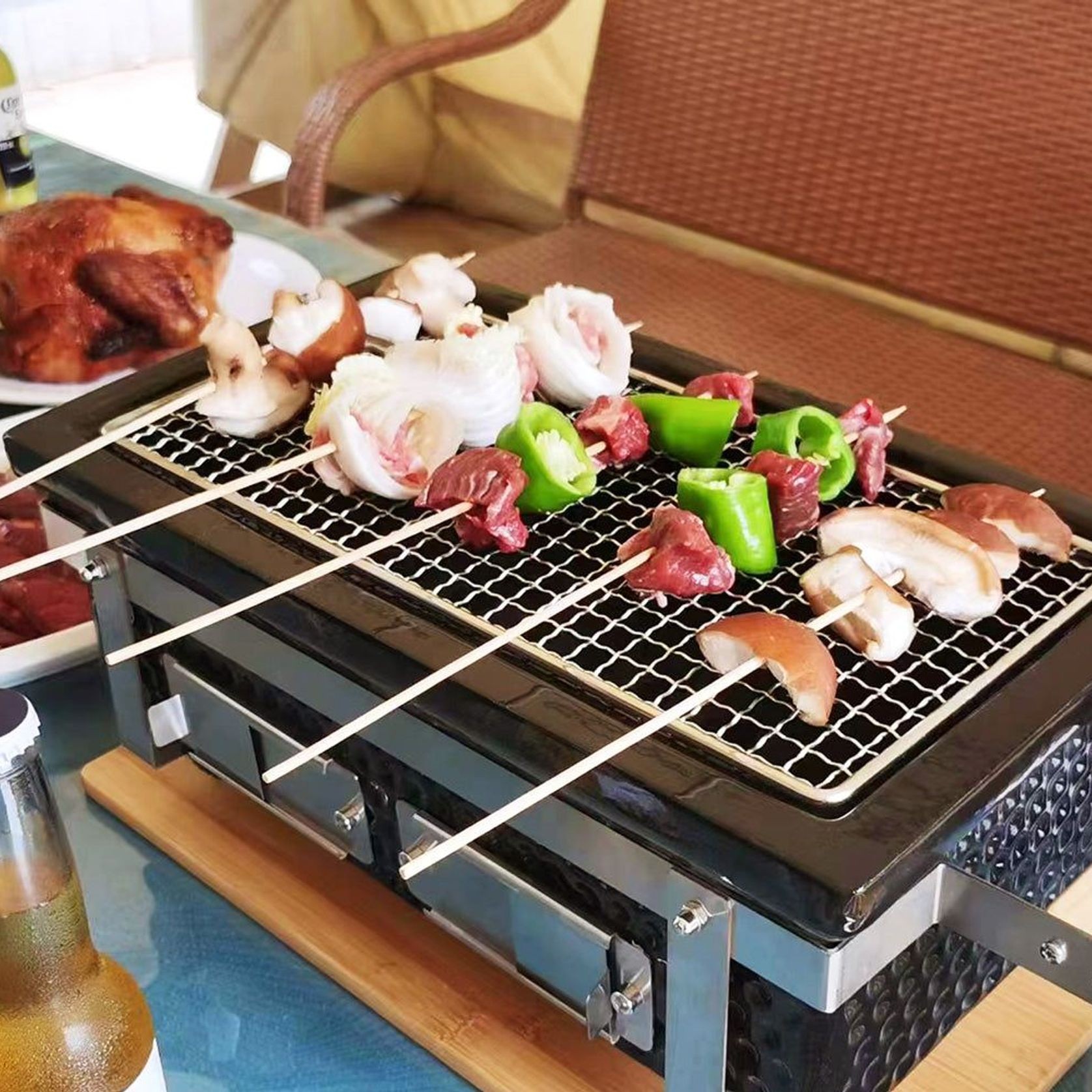 Hibachi Tabletop BBQ Grill With Skewer Rack - Rectangle gallery detail image