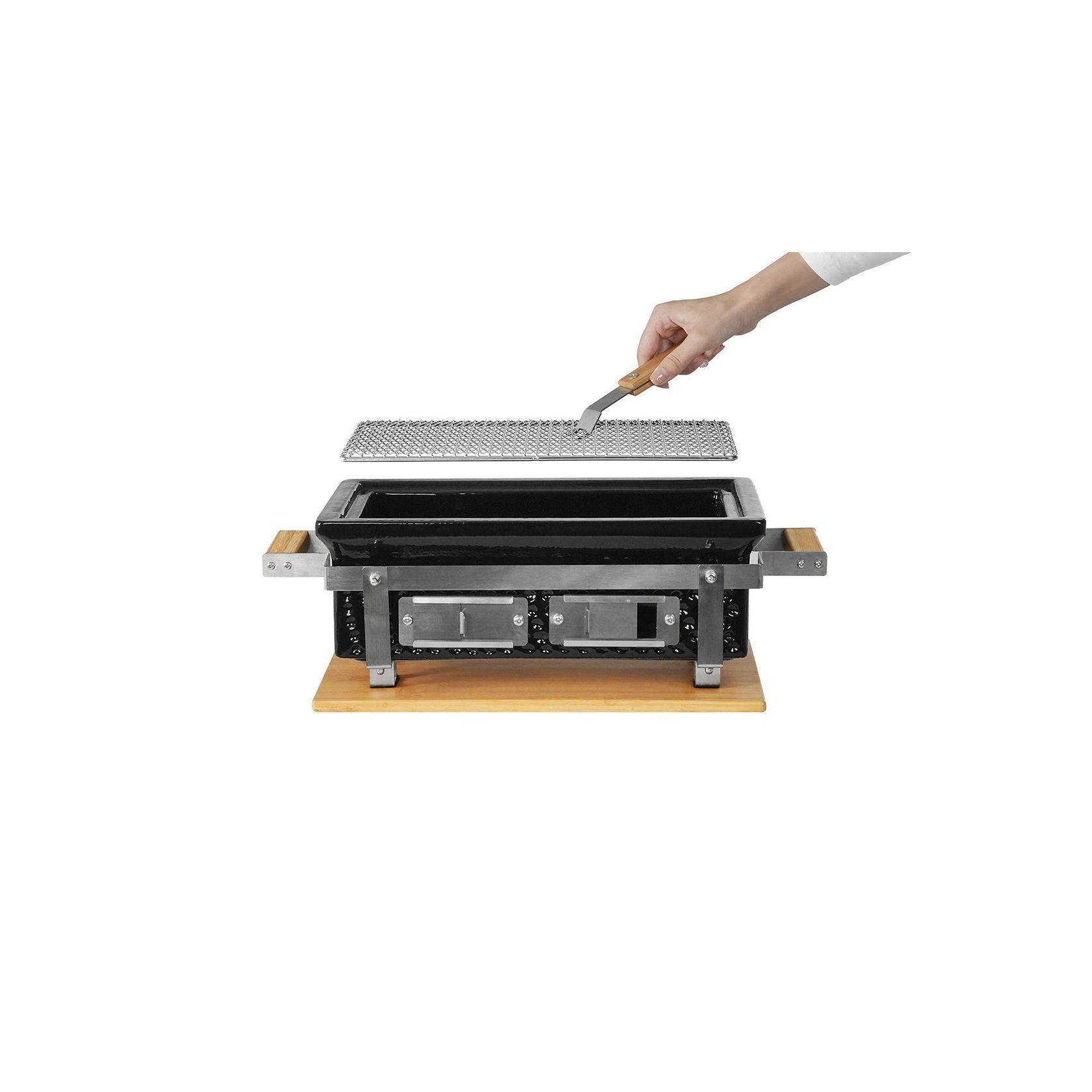 Hibachi Tabletop BBQ Grill With Skewer Rack - Rectangle gallery detail image