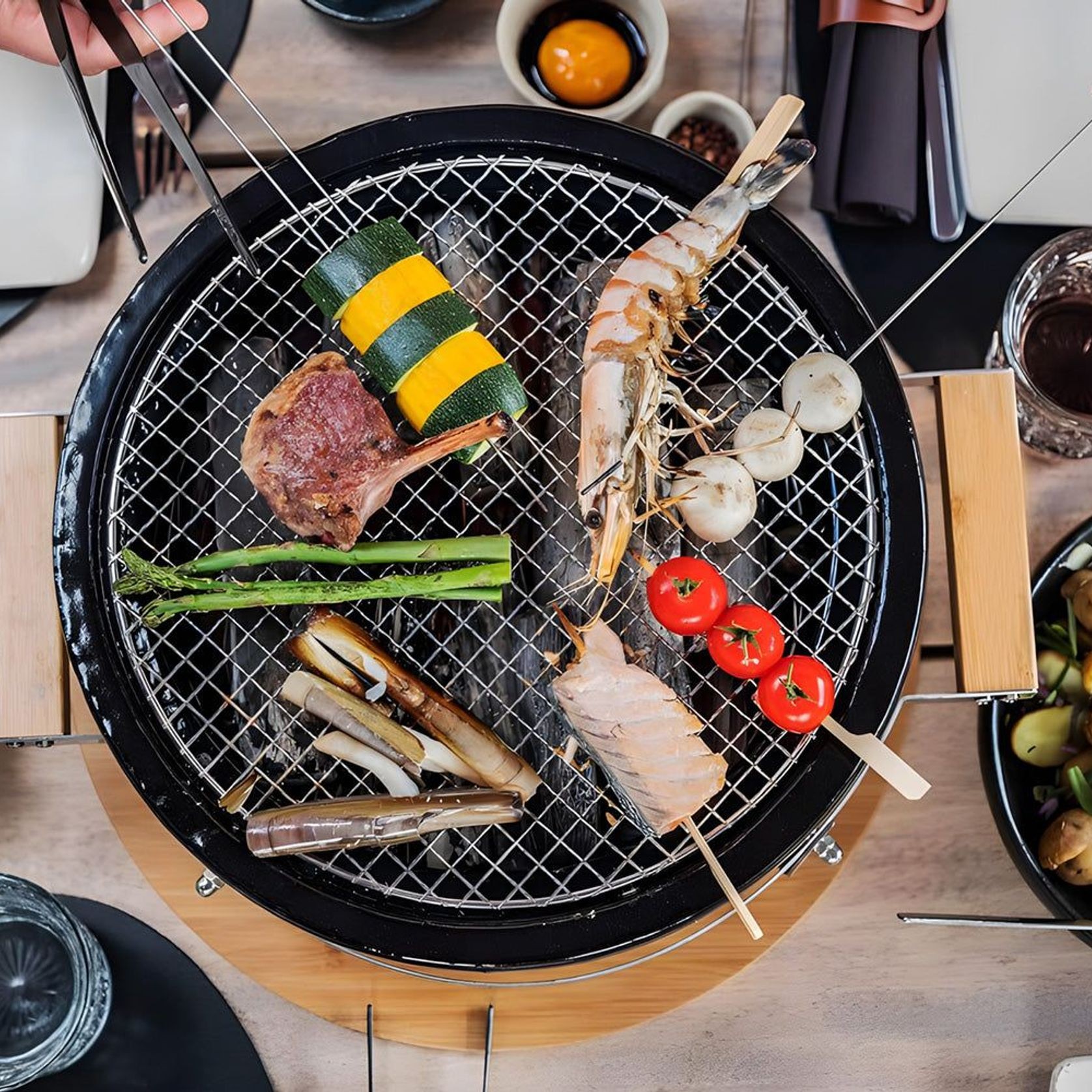 Hibachi Tabletop BBQ Grill with Searing Plate & Oil Tray - Round gallery detail image