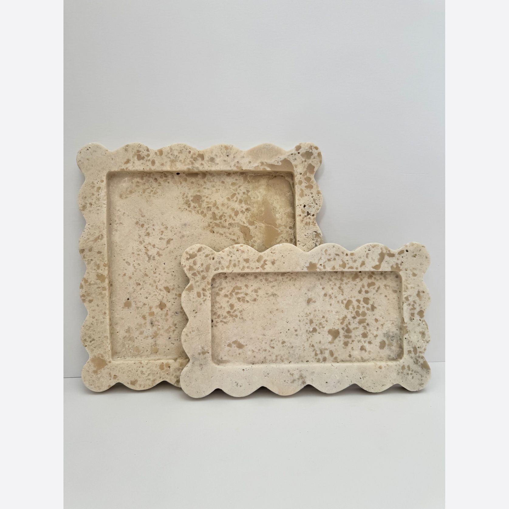 Scalloped Edge Tray - White Ivory Travertine gallery detail image