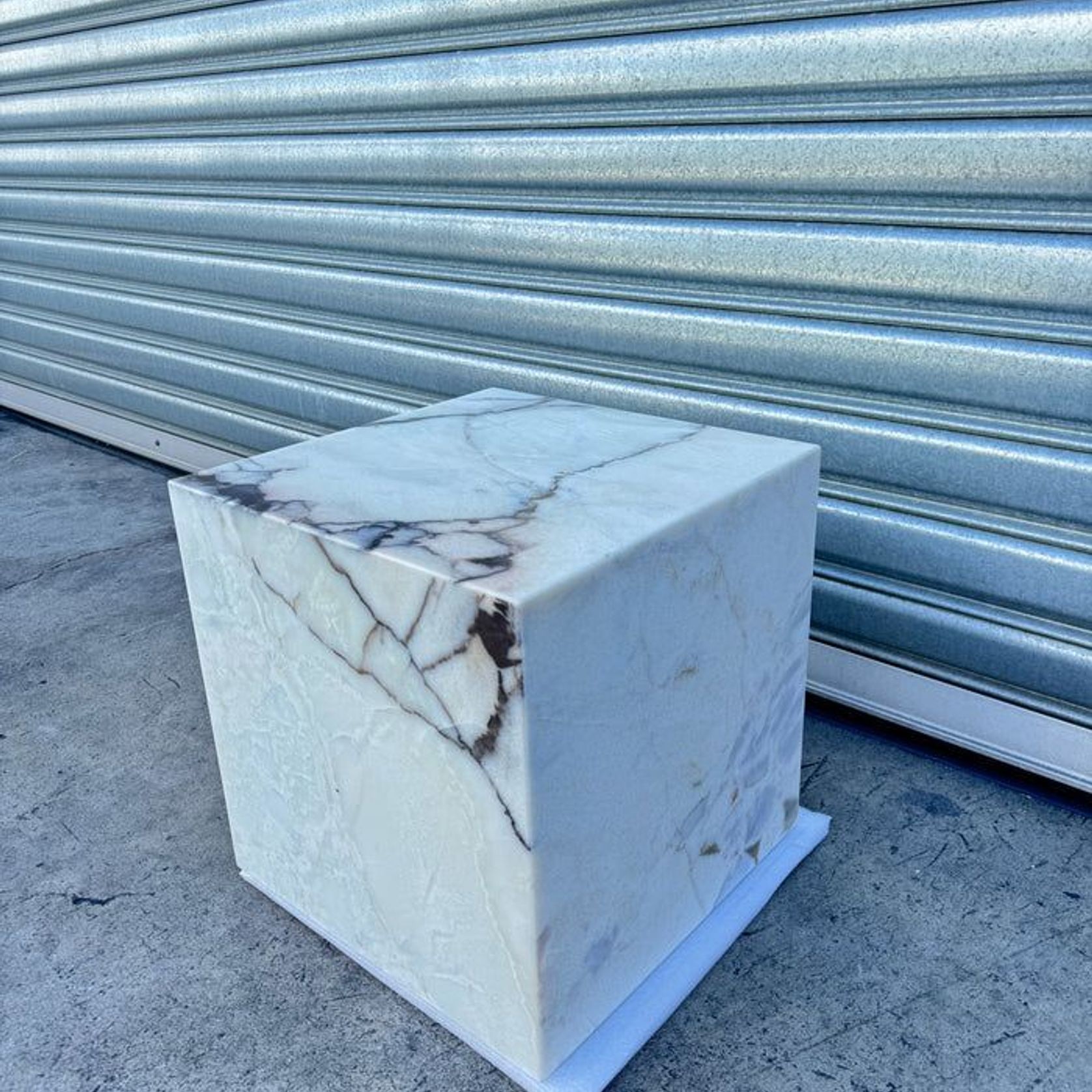Cube Side Table - White Latte Marble | Natural Stone Co gallery detail image