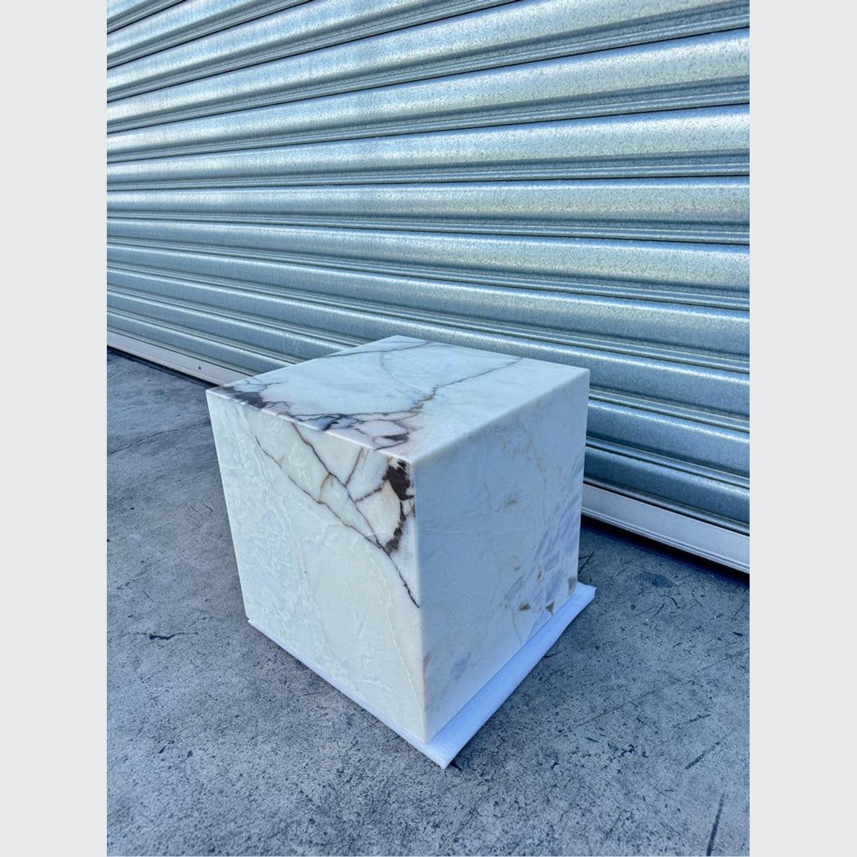 Cube Side Table - White Latte Marble | Natural Stone Co gallery detail image