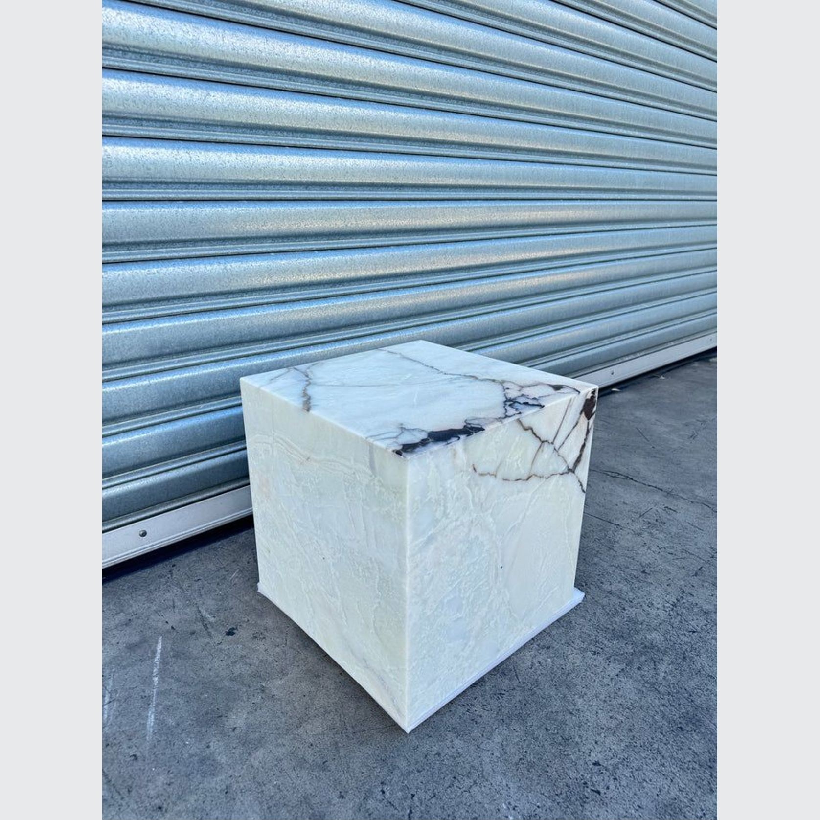 Cube Side Table - White Latte Marble | Natural Stone Co gallery detail image