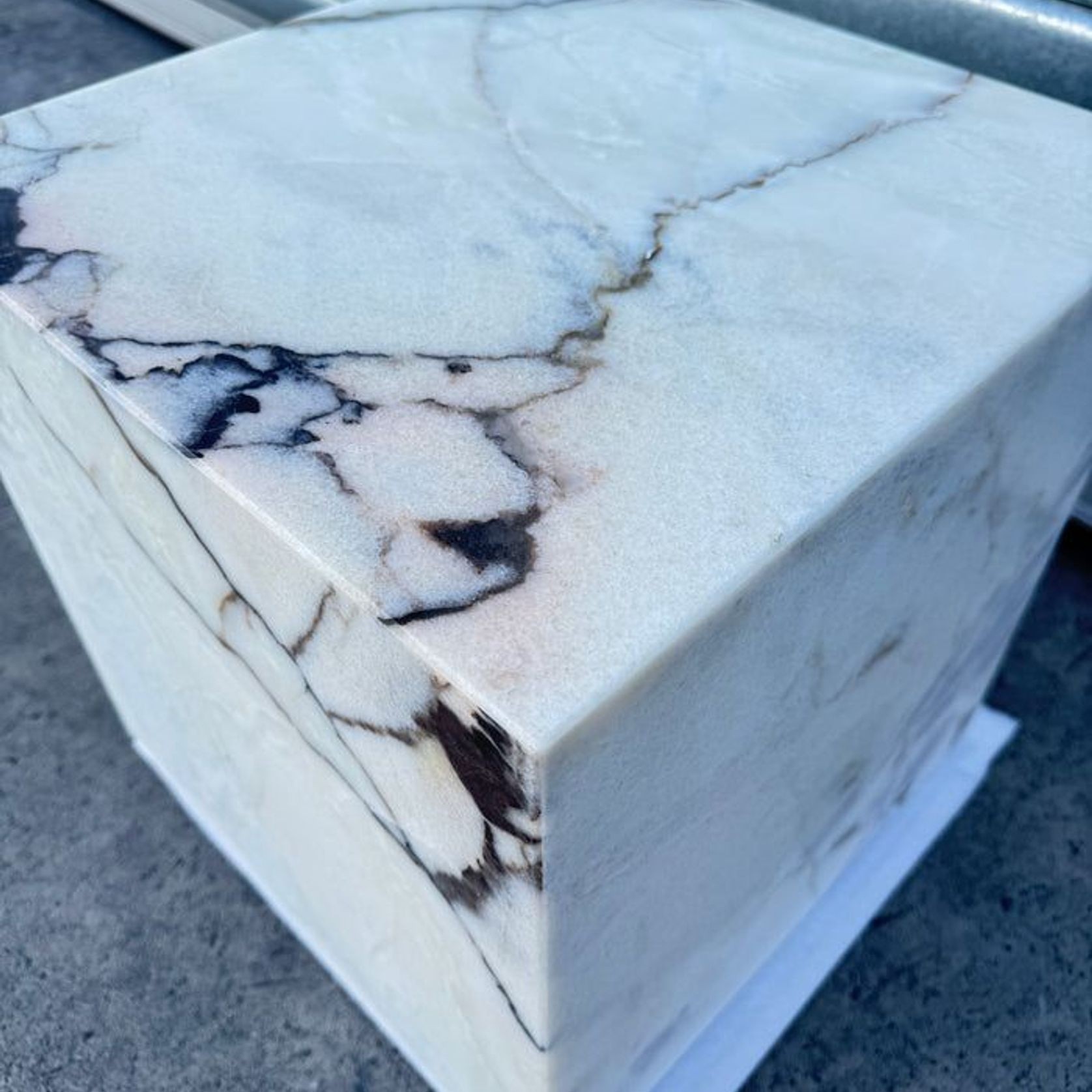 Cube Side Table - White Latte Marble | Natural Stone Co gallery detail image