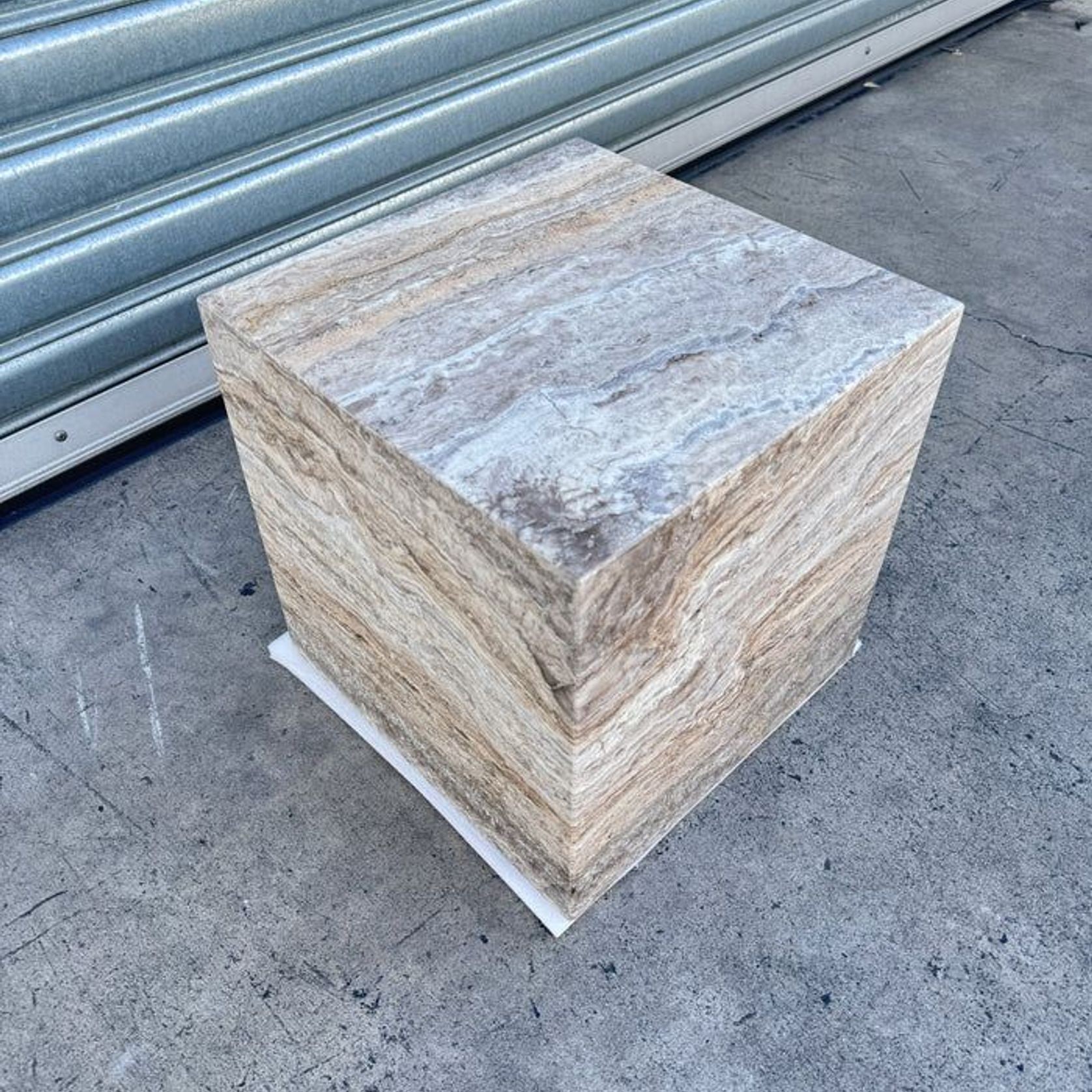 Cube Side Table - Silver Travertine | Natural Stone Co. gallery detail image